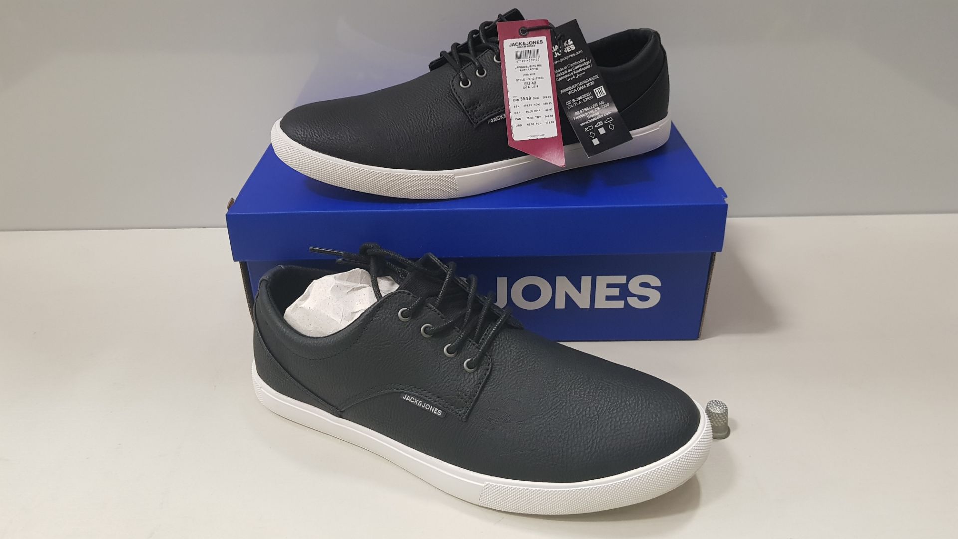 8 X BRAND NEW JACK & JONES ANTHRACITE TRAINERS UK SIZE 9 RRP £35.00 (TOTAL RRP £280.00) (PICK