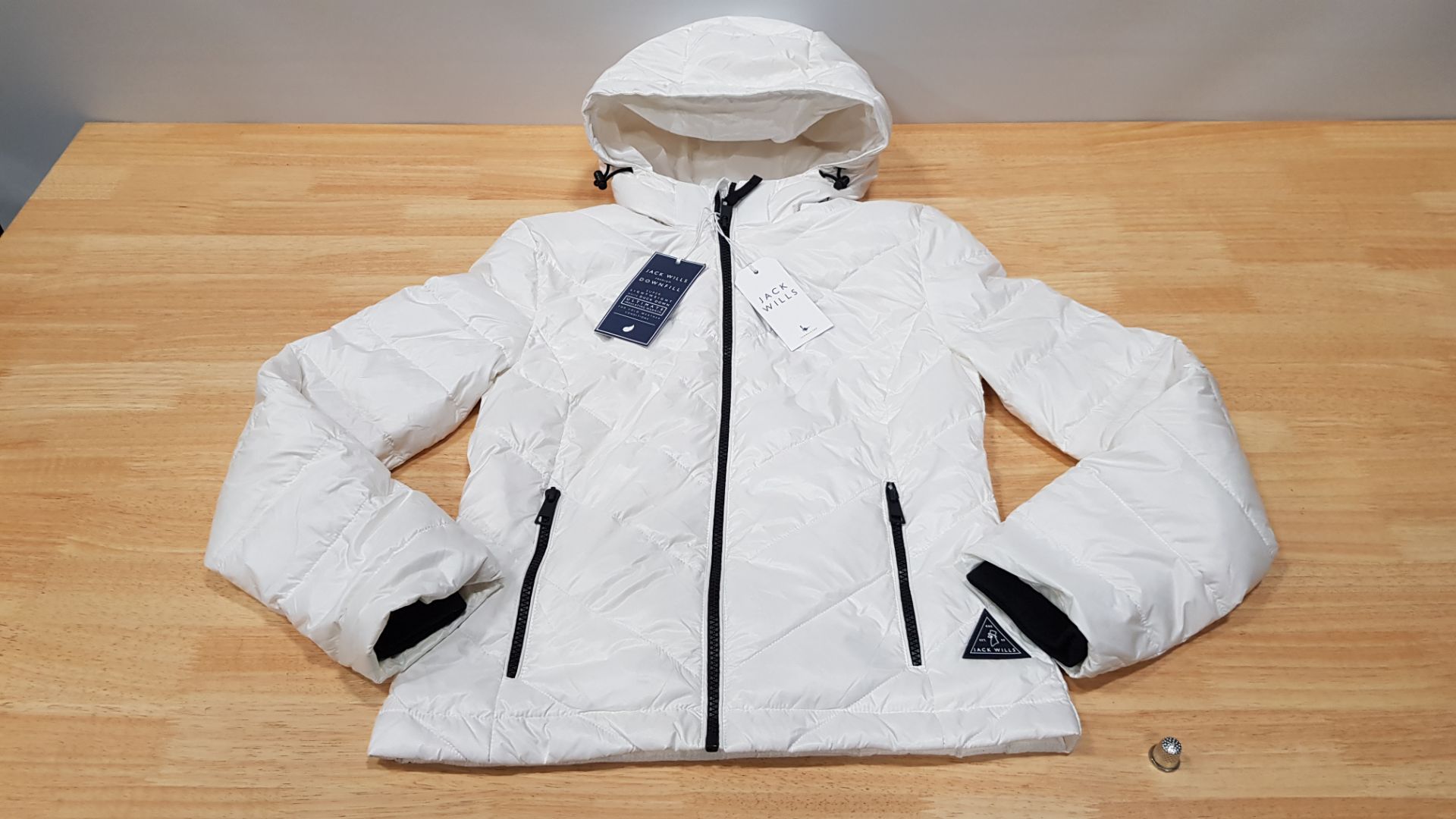 5 X BRAND NEW JACK WILLS ADDINGTON LIGHTWEIGHT HOODED PUFFER JACKET IN WHITE UK SIZE 6 RRP £90.00 (