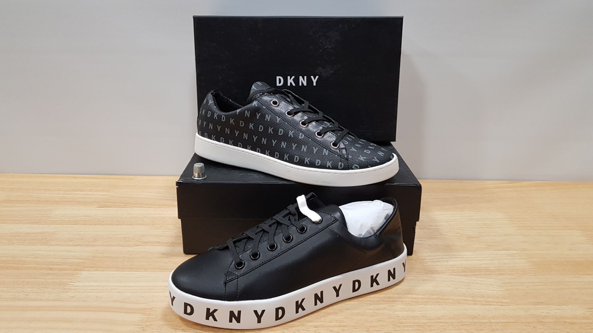 4 PIECE MIXED DKNY TRAINER LOT CONTAINING 2 X BINNA LACE UP SNAEAKERS AND 2 X BANCON LACE UP