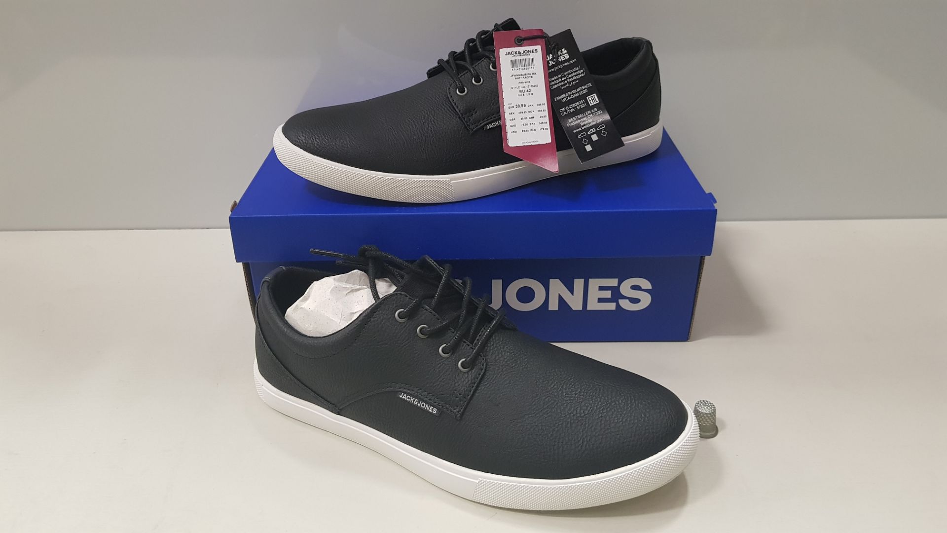 6 X BRAND NEW JACK & JONES ANTHRACITE TRAINERS UK SIZE 11 AND 12 RRP £35.00 (TOTAL RRP £210.00) (