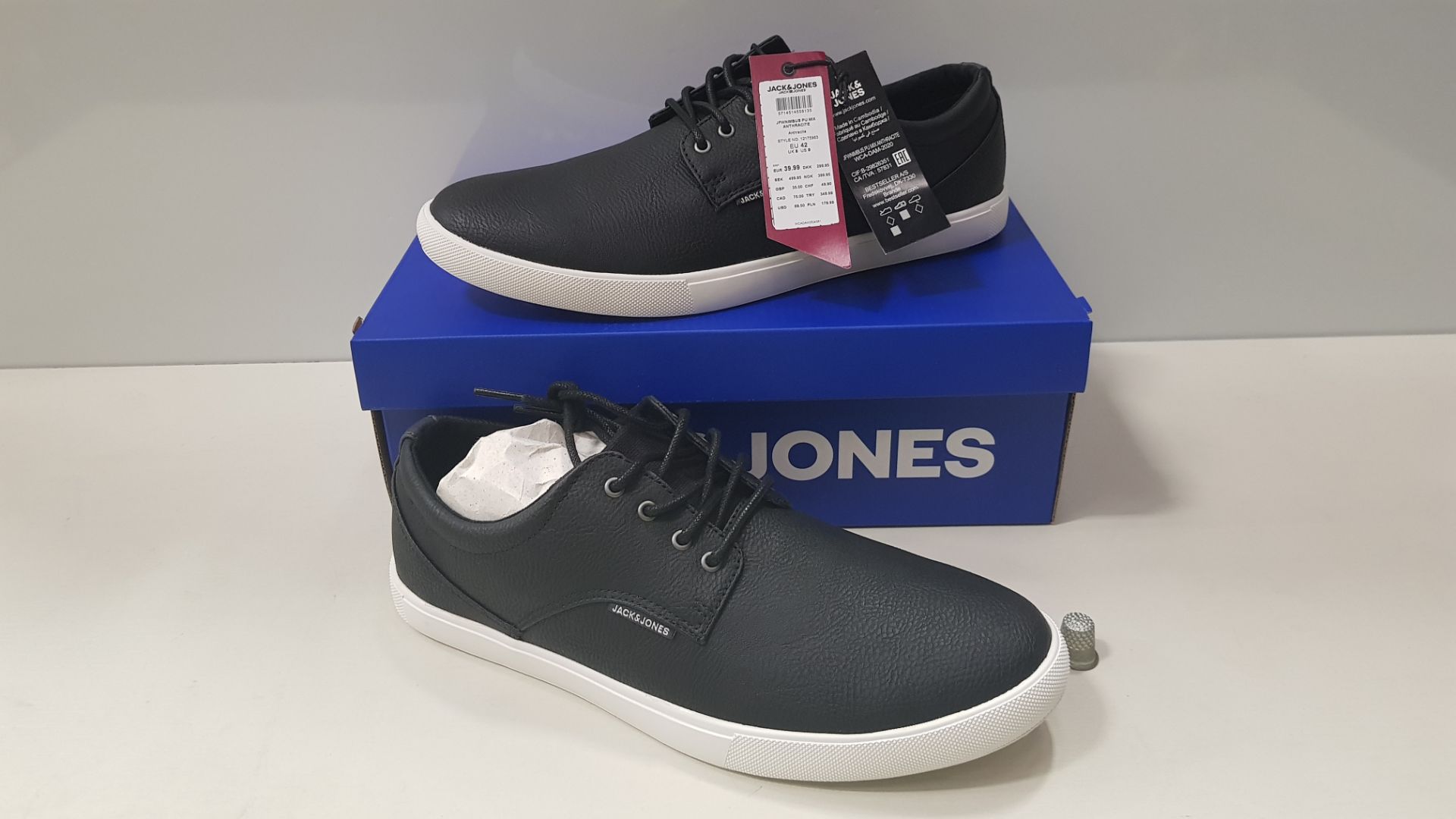 7 X BRAND NEW JACK & JONES ANTHRACITE TRAINERS UK SIZE 10 RRP £35.00 (TOTAL RRP £245.00) (PICK