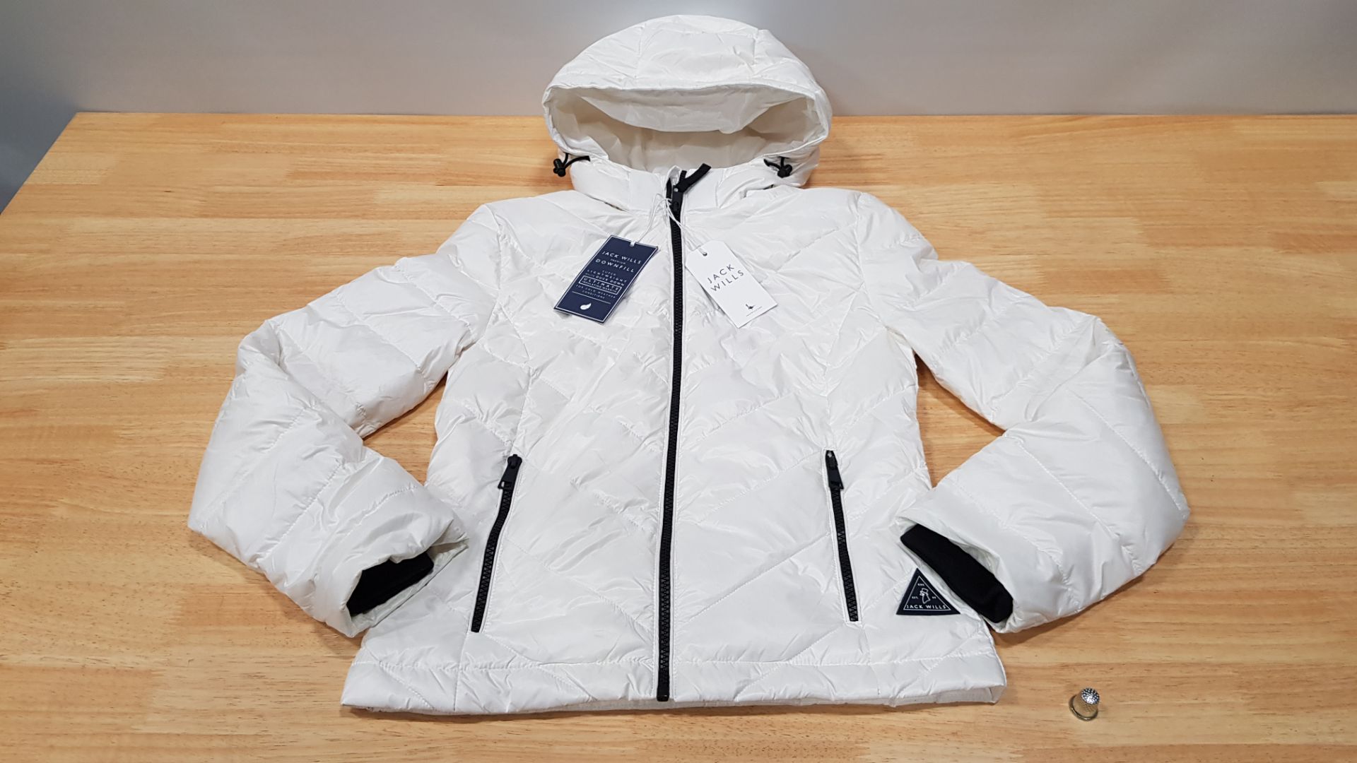 5 X BRAND NEW JACK WILLS ADDINGTON LIGHTWEIGHT HOODED PUFFER JACKET IN WHITE UK SIZE 6 RRP £90.00 (