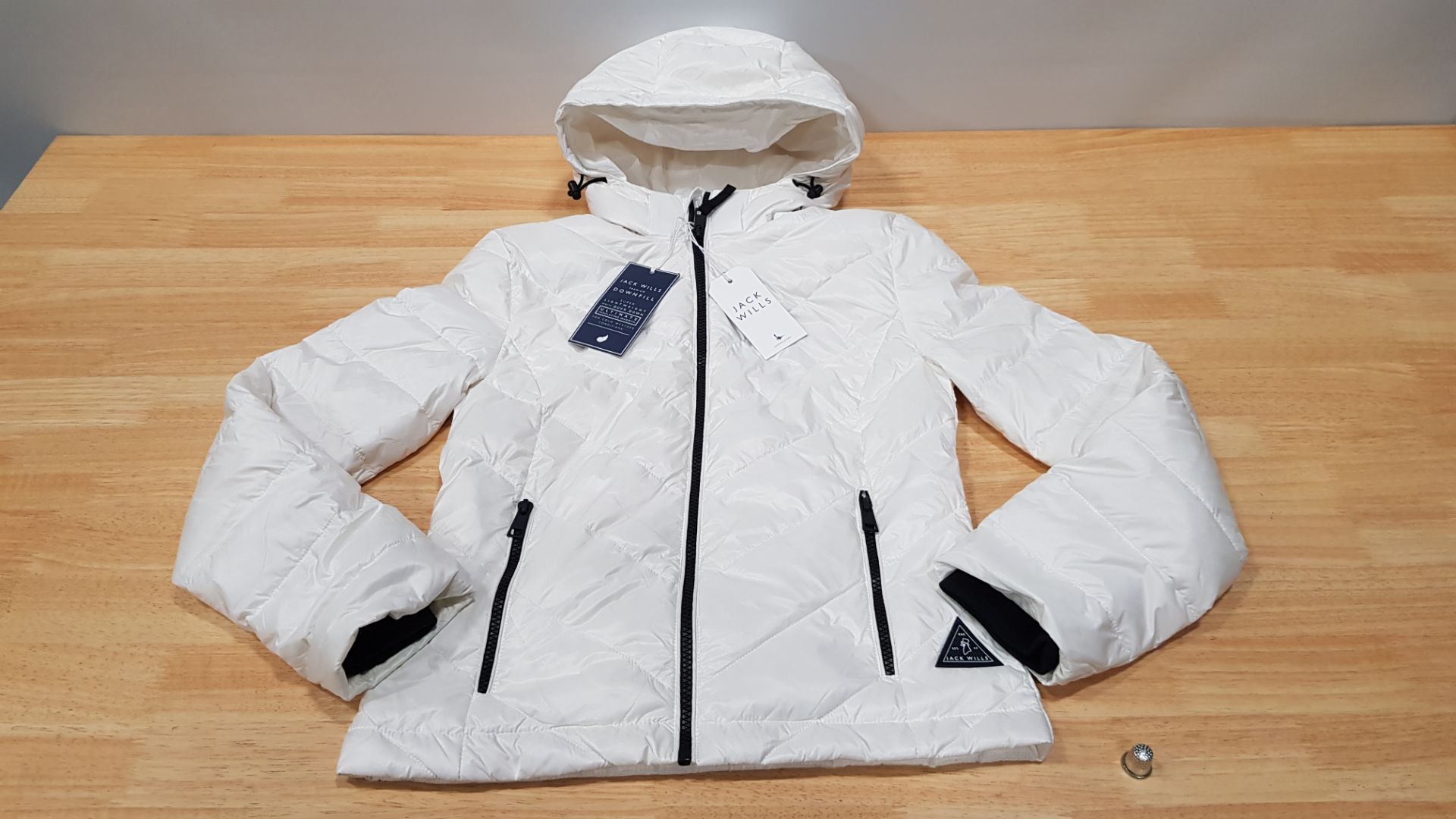 5 X BRAND NEW JACK WILLS ADDINGTON LIGHTWEIGHT HOODED PUFFER JACKET IN WHITE UK SIZE 6 RRP £90.00 (