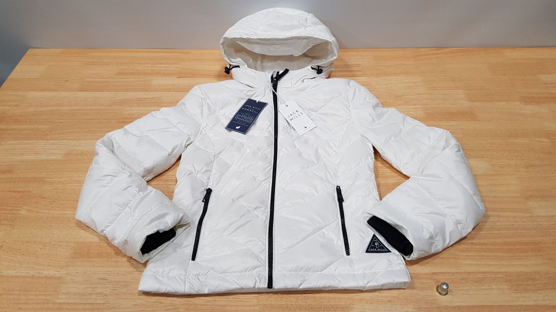 5 X BRAND NEW JACK WILLS ADDINGTON LIGHTWEIGHT HOODED PUFFER JACKET IN WHITE UK SIZE 6 RRP £90.00 (