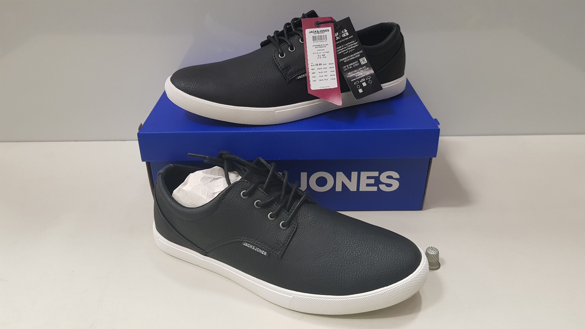 7 X BRAND NEW JACK & JONES ANTHRACITE TRAINERS UK SIZE 7 RRP £35.00 (TOTAL RRP £245.00) (PICK