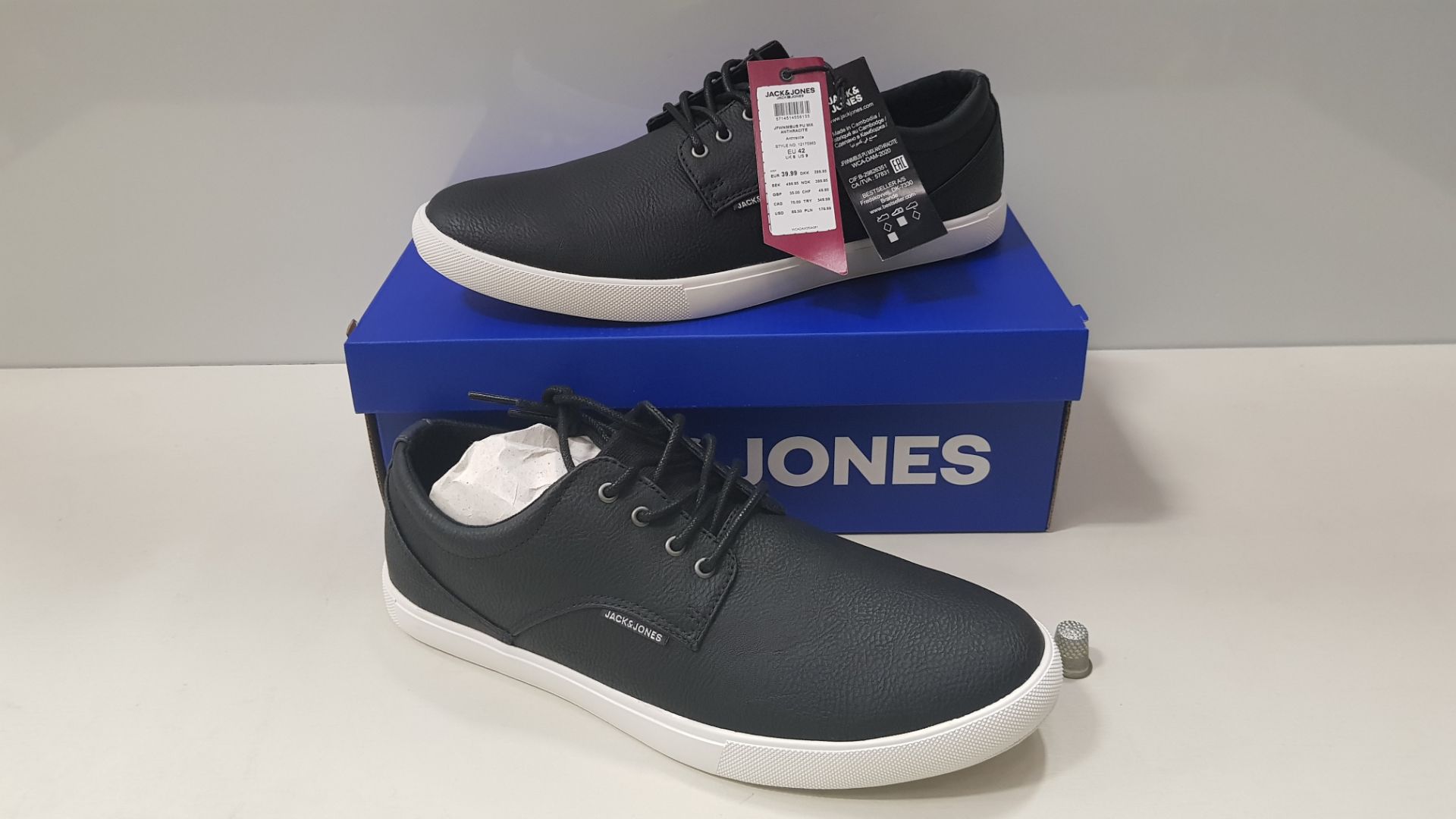 7 X BRAND NEW JACK & JONES ANTHRACITE TRAINERS UK SIZE 10 RRP £35.00 (TOTAL RRP £245.00) (PICK