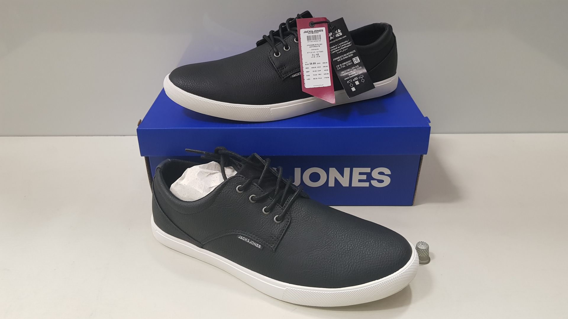 7 X BRAND NEW JACK & JONES ANTHRACITE TRAINERS UK SIZE 11AND 12 RRP £35.00 (TOTAL RRP £245.00) (PICK