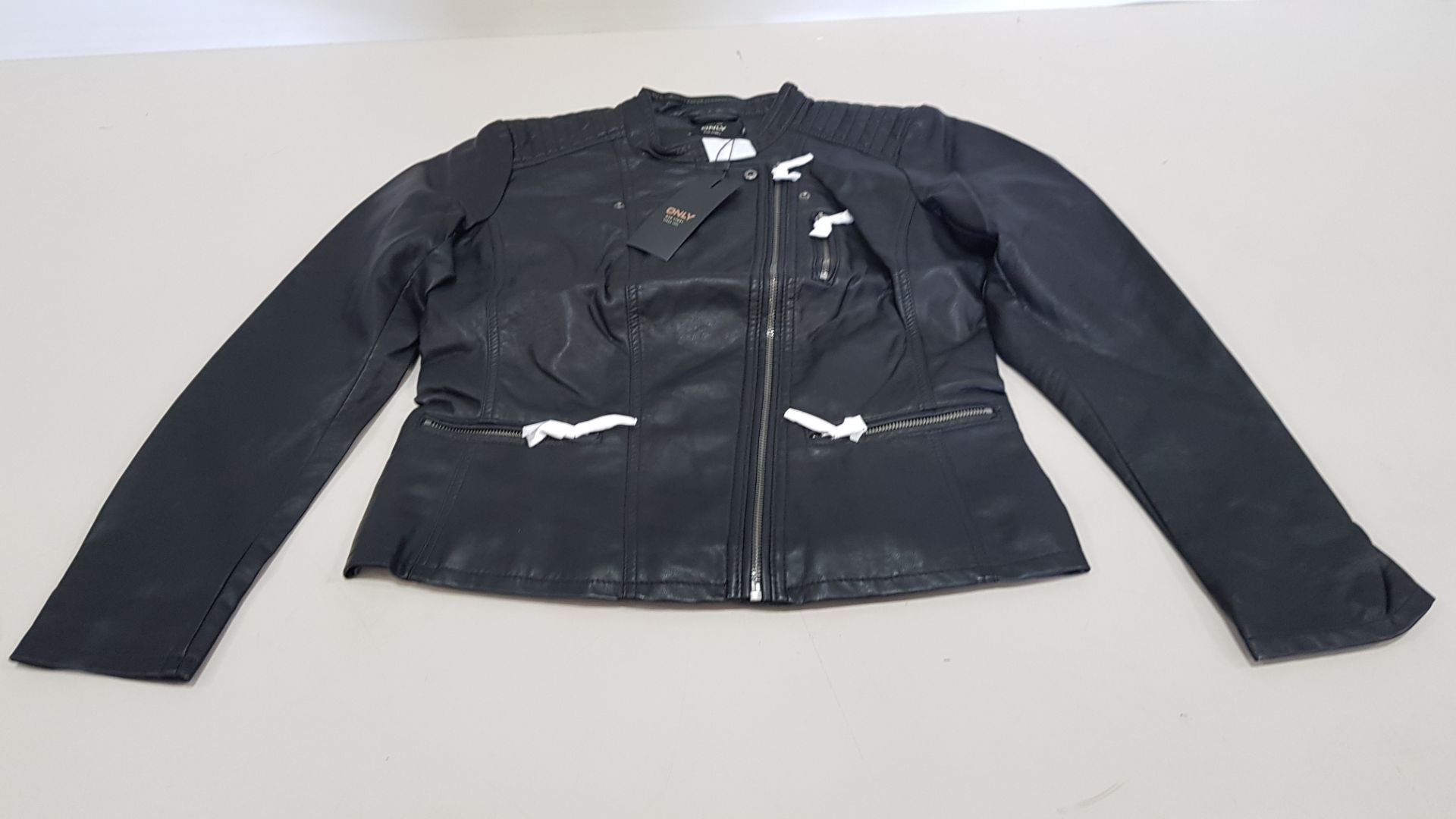 20 X BRAND NEW ONLY CLOTHING BLACK BIKER LEATHER STYLED NOOSE JACKETS SIZE 12