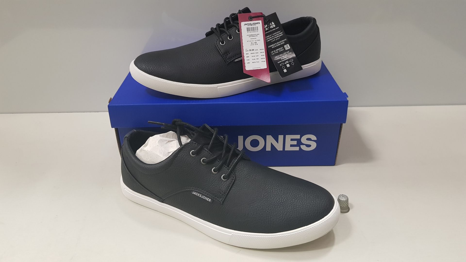 8 X BRAND NEW JACK & JONES ANTHRACITE TRAINERS UK SIZE 9 RRP £35.00 (TOTAL RRP £280.00) (PICK