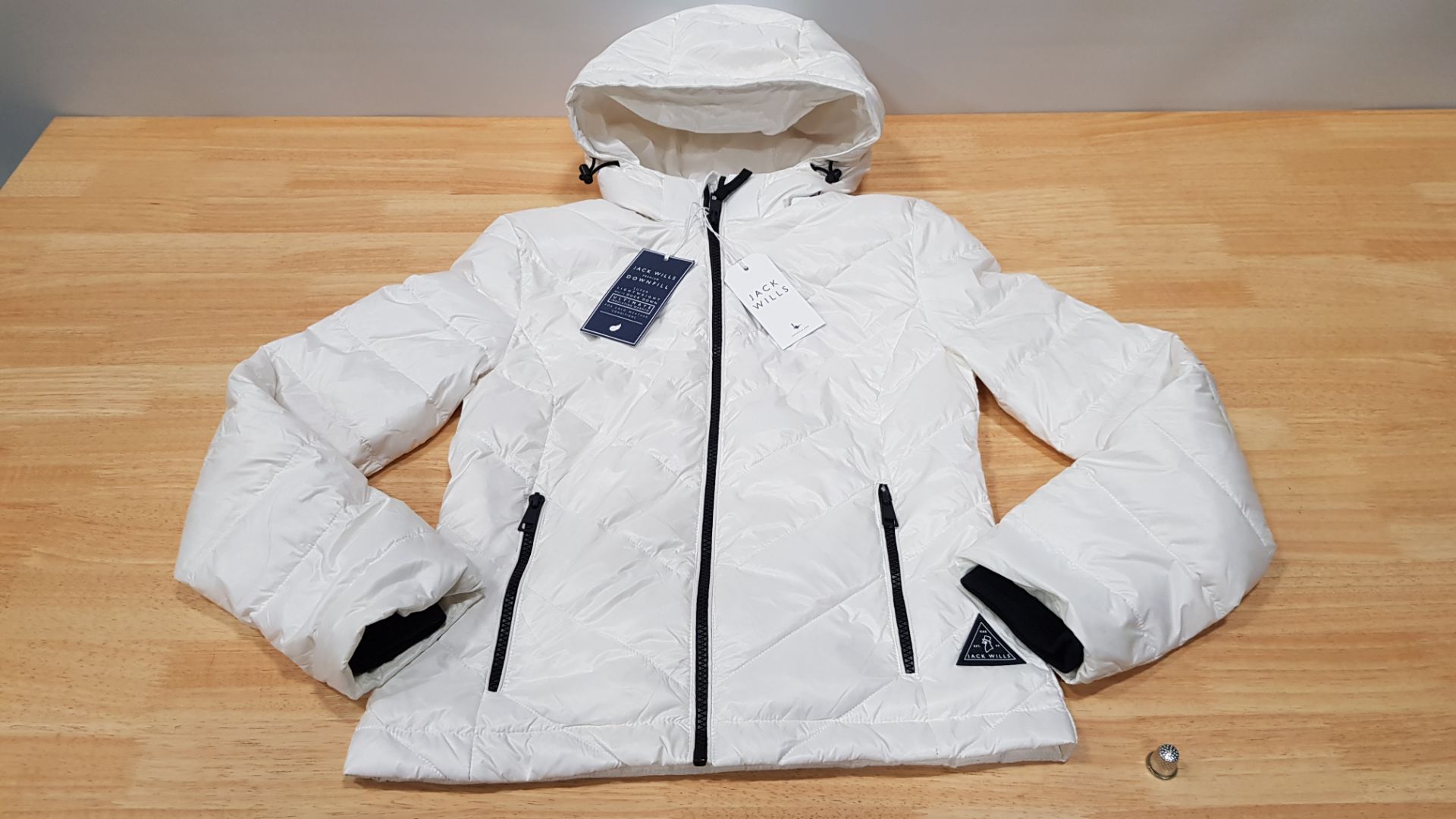 5 X BRAND NEW JACK WILLS ADDINGTON LIGHTWEIGHT HOODED PUFFER JACKET IN WHITE UK SIZE 6 RRP £90.00 (