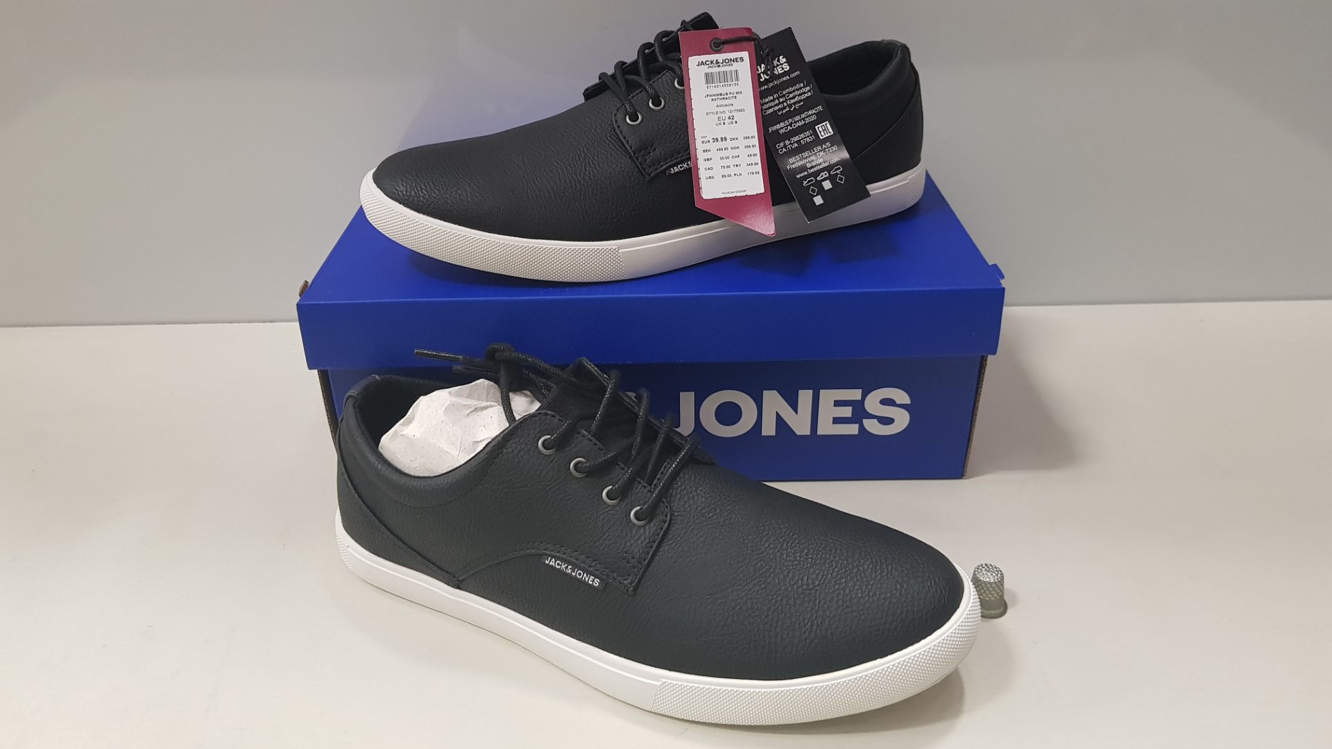 7 X BRAND NEW JACK & JONES ANTHRACITE TRAINERS UK SIZE 8 RRP £35.00 (TOTAL RRP £245.00)