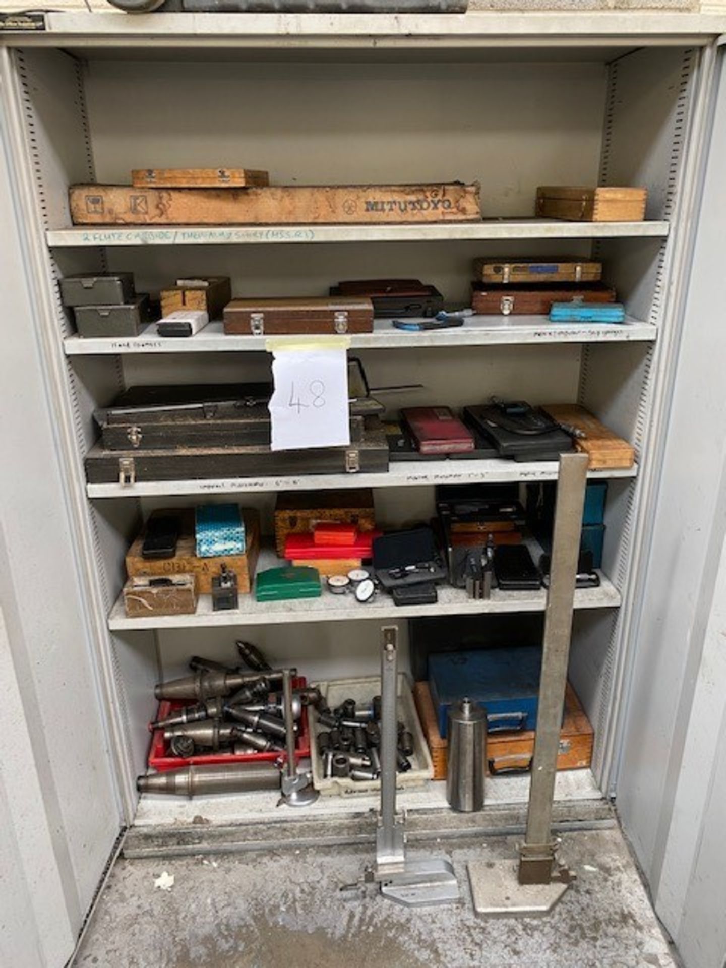 CONTAINED WITHIN METAL CABINET LARGE SELECTION OF ASSORTED MEASURING EQUIPMENT