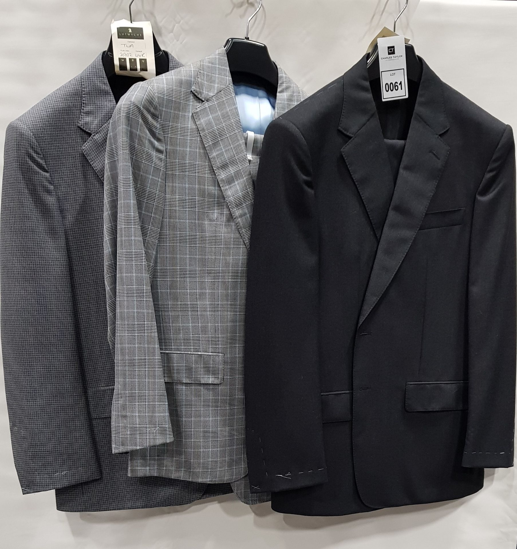 3 X BRAND NEW LUTWYCHE 2 PC GREY SHADES MATCHING SUITS SIZES 44R, 44R, 38R (NOTE NOT FULLY