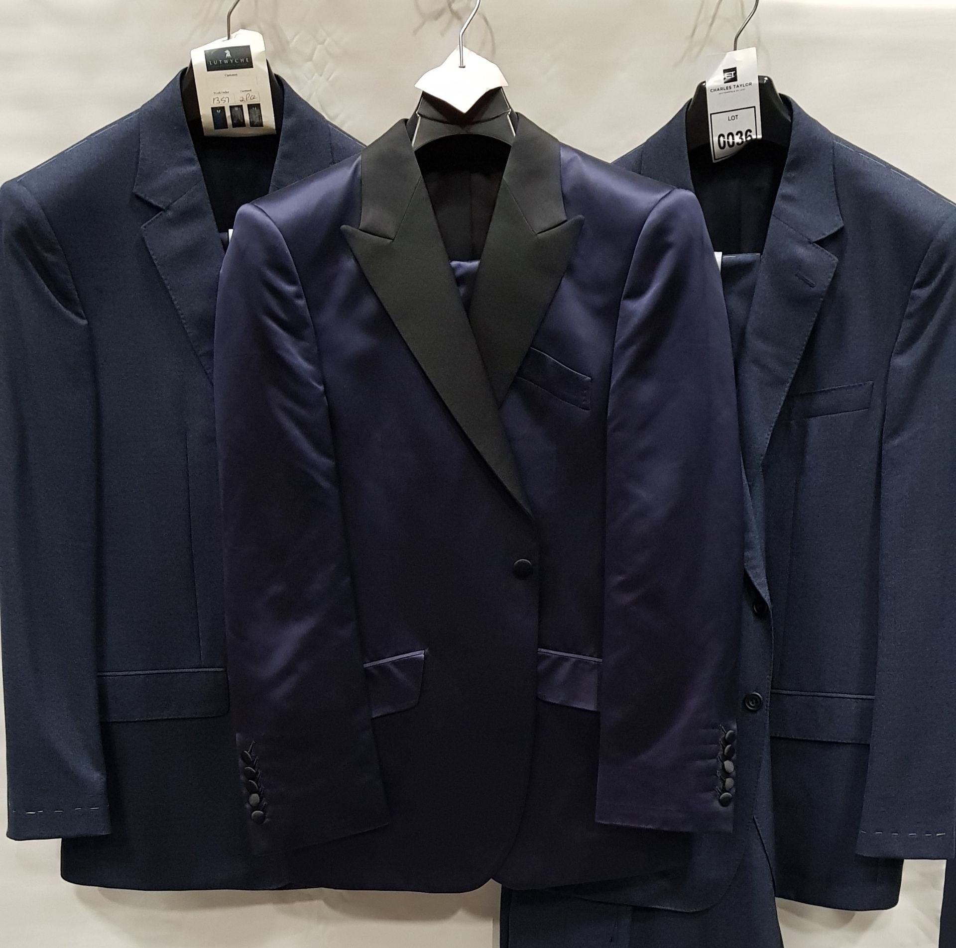 3 X BRAND NEW LUTWYCHE 2 PC DARK BLUE SHADES MATCHING SUITS SIZES 44R, 42R, 39R (NOTE NOT FULLY
