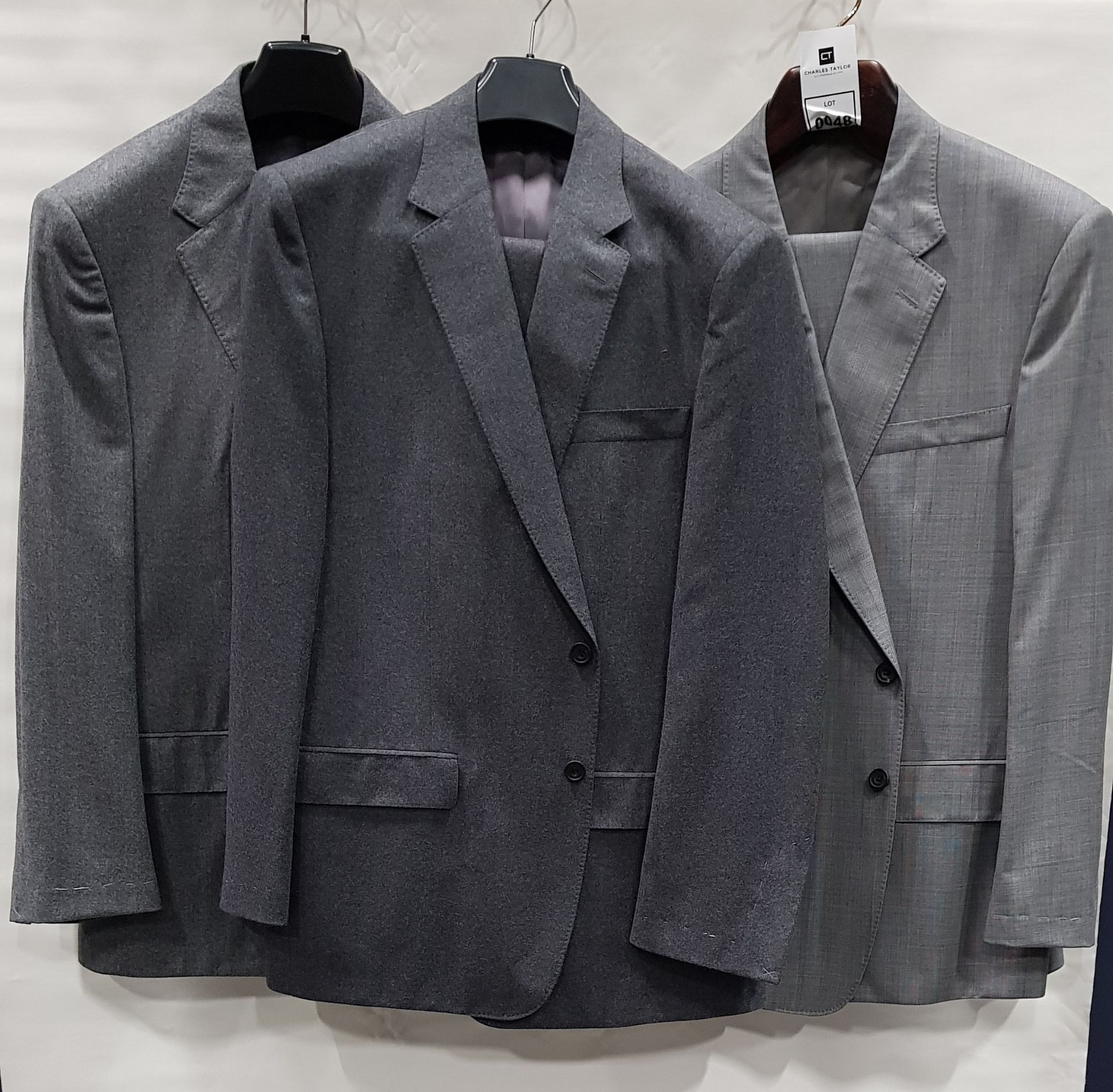 3 X BRAND NEW LUTWYCHE 2 PC GREY SHADES MATCHING SUITS SIZES 50R, 44R, 46R (NOTE NOT FULLY