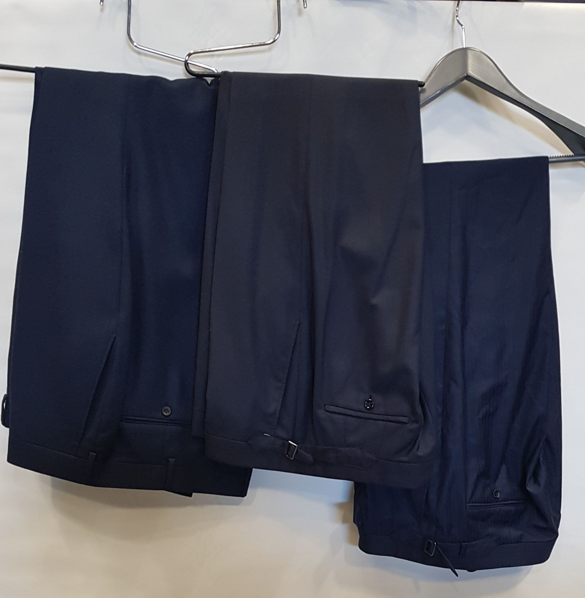 12 X PAIRS OF BRAND NEW LUTWYCHE BLACK OR BLUE TROUSERS IN ASSORTED STYLES & SIZES (NOTE NOT FULLY