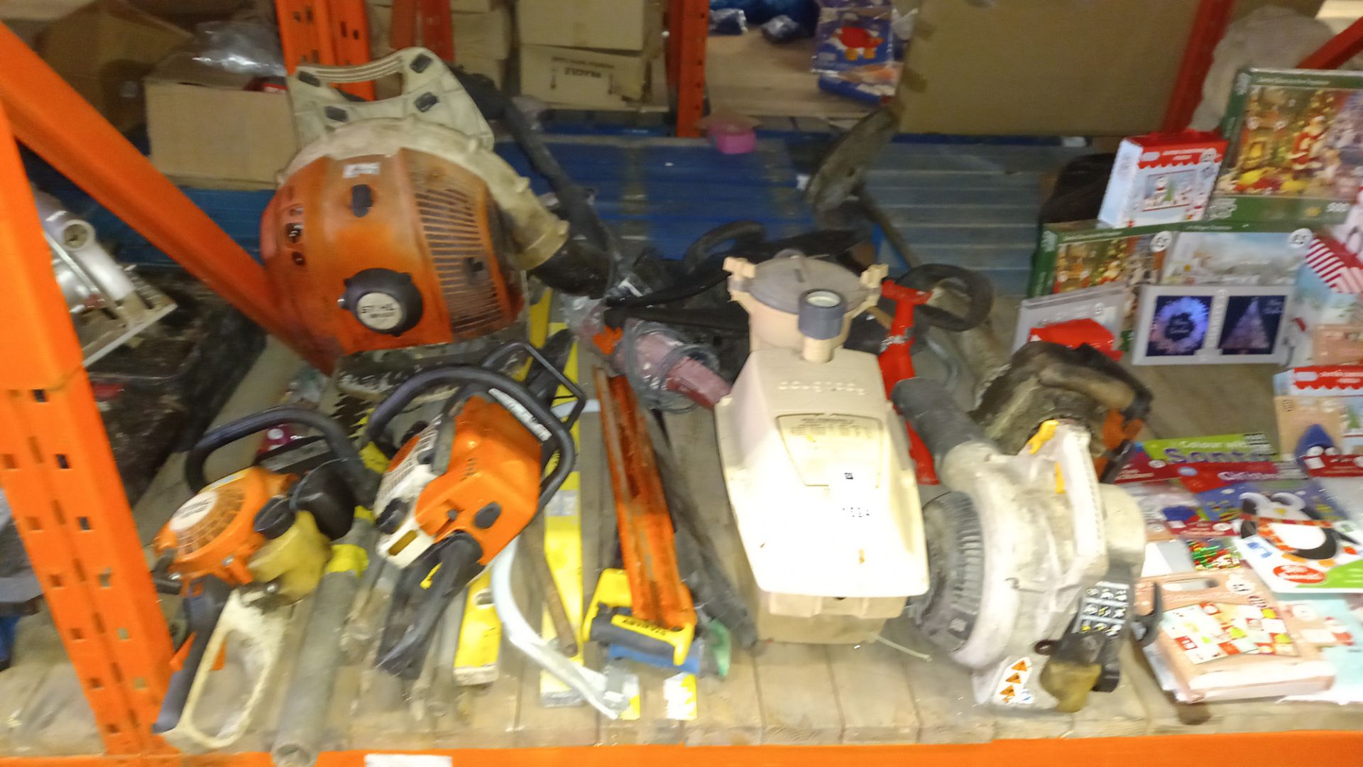 20+ PIECE ASSORTED LOT CONTAINING STIHL SAW, CHAINSAW, LEAFBLOWER, BACKPACK LEAF BLOWER, SAWS,