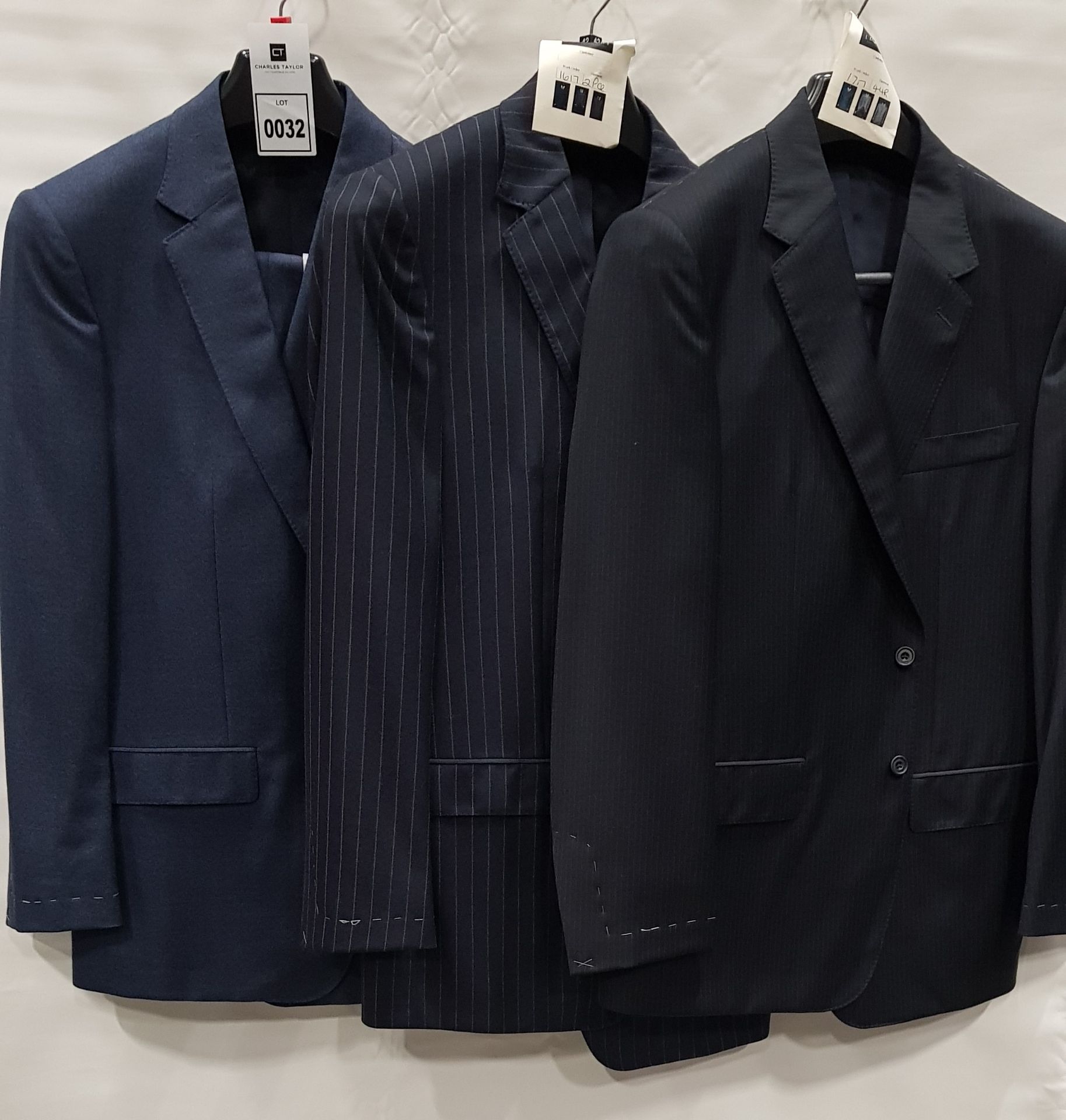 3 X BRAND NEW LUTWYCHE 2 PC DARK BLUE SHADES MATCHING SUITS SIZES 42R, 44R, 42L (NOTE NOT FULLY