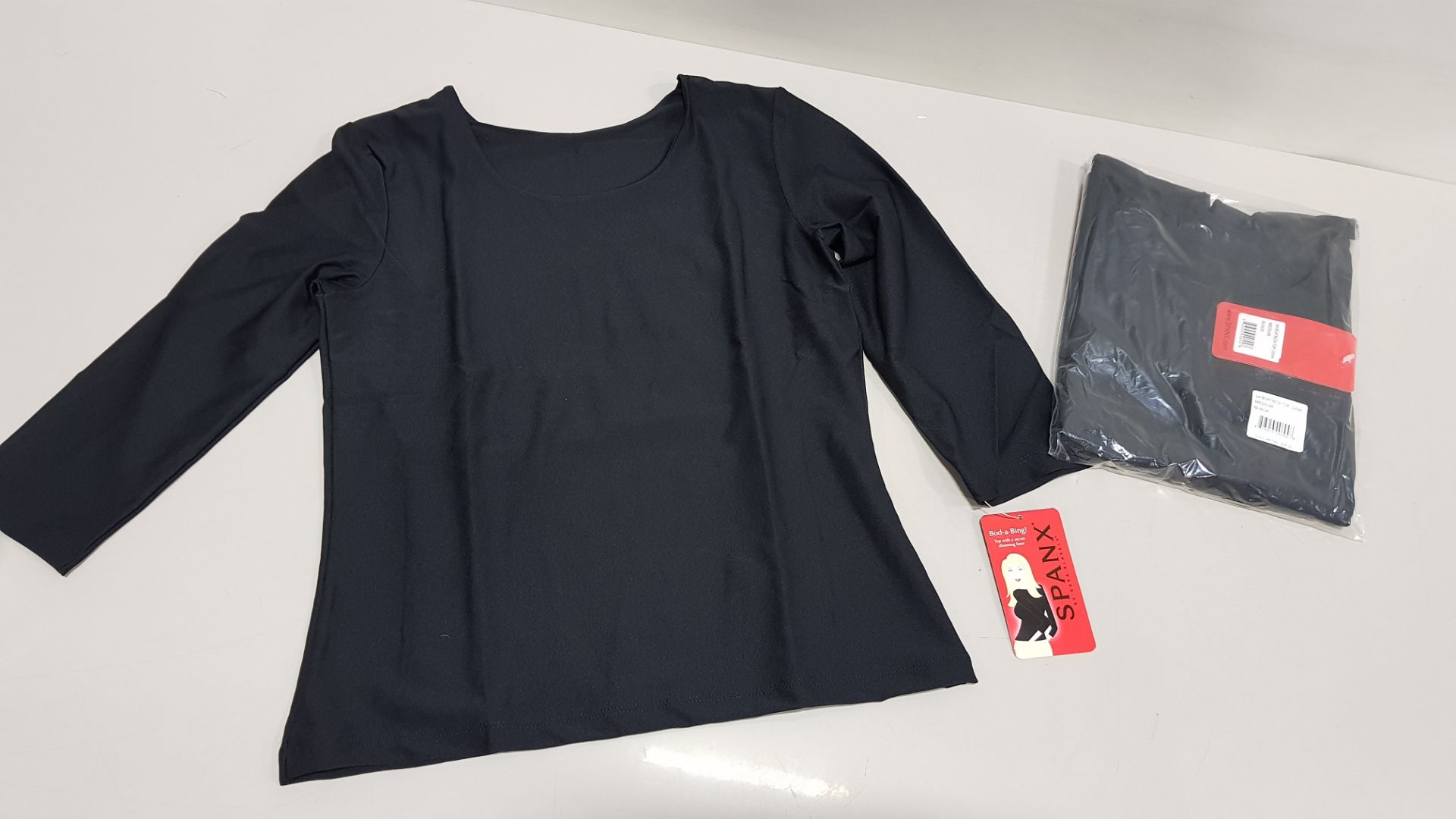 20 X BRAND NEW SPANX THREE QUARTER BOAT NECK TOP IN BLACK, SIZE SMALL RRP $58.00 (TOTAL RRP $1168.