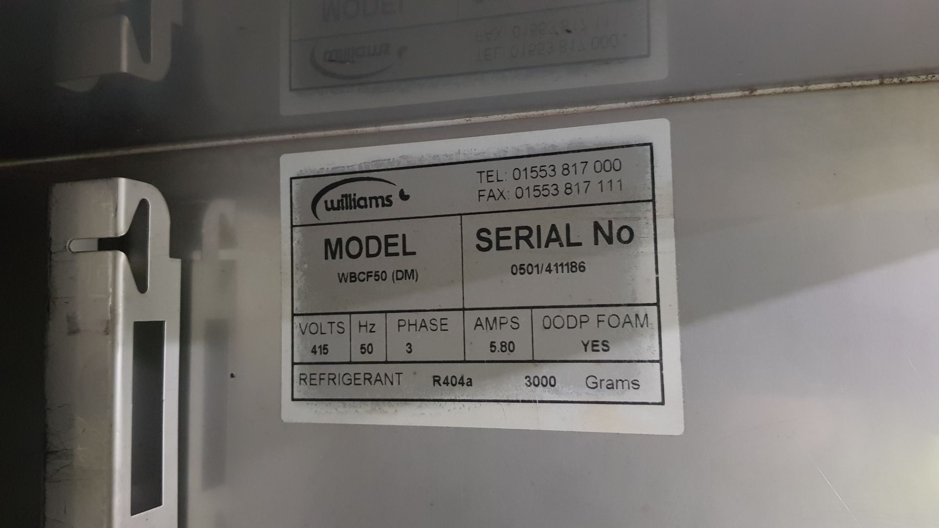 1 X STAINLESS STEEL WILLIAMS REFRIGERATION UNIT ( MODEL WBCF50 (DM) ) - Image 4 of 4