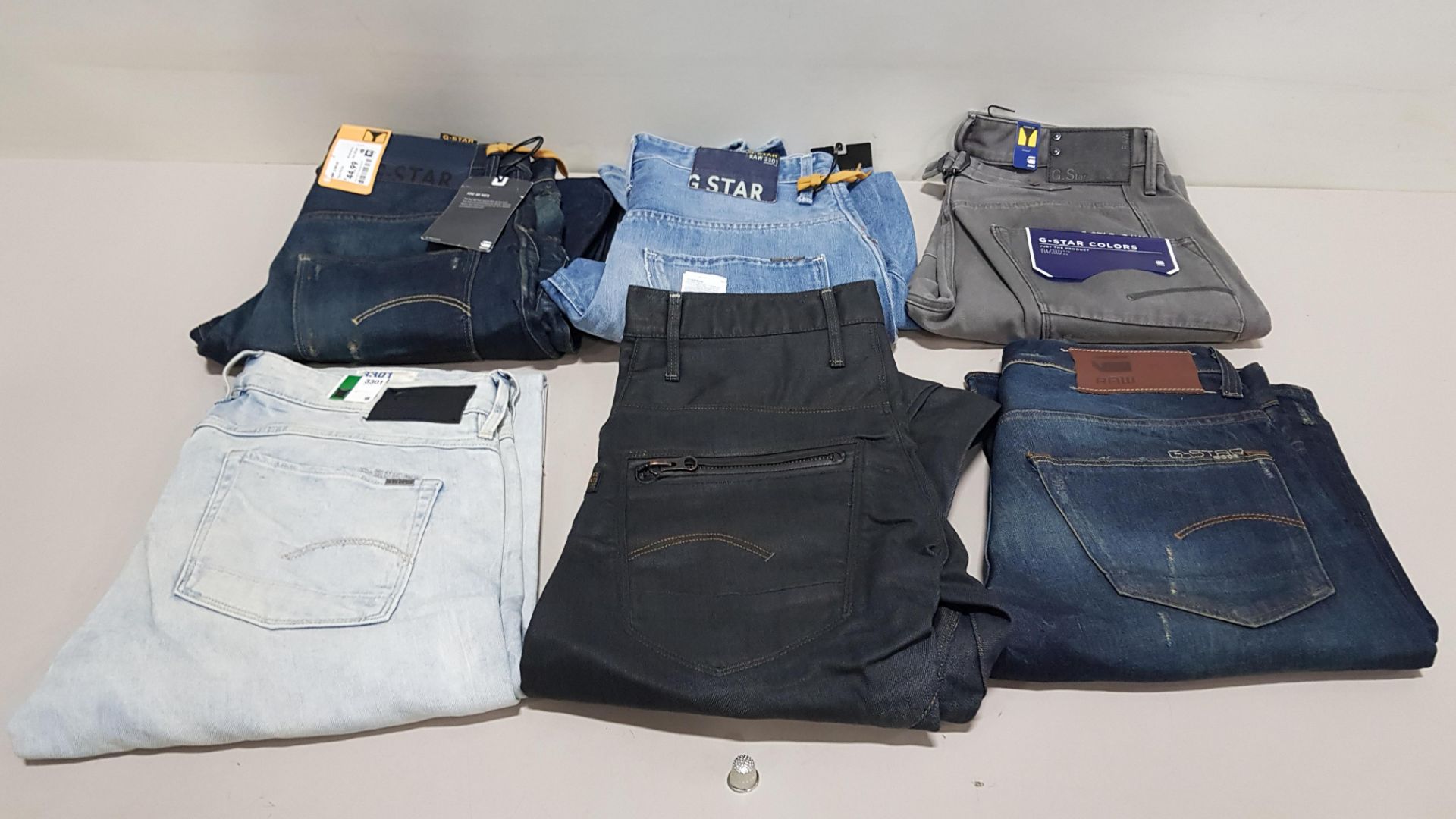 6 X PAIRS OF BRAND NEW G-STAR RAW JEANS IN VARIOUS STYLES & COLOURS IE. LIGHT BLUE, DARK BLUE,
