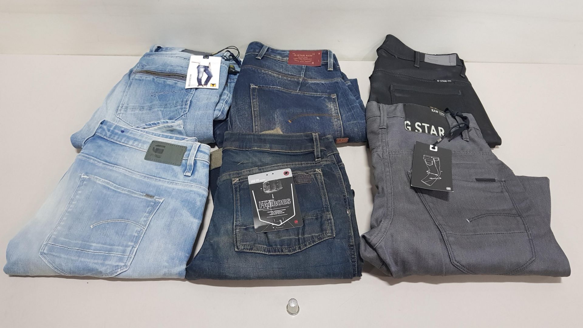 6 X PAIRS OF BRAND NEW G-STAR RAW JEANS IN VARIOUS STYLES & COLOURS IE. LIGHT BLUE, DARK BLUE,