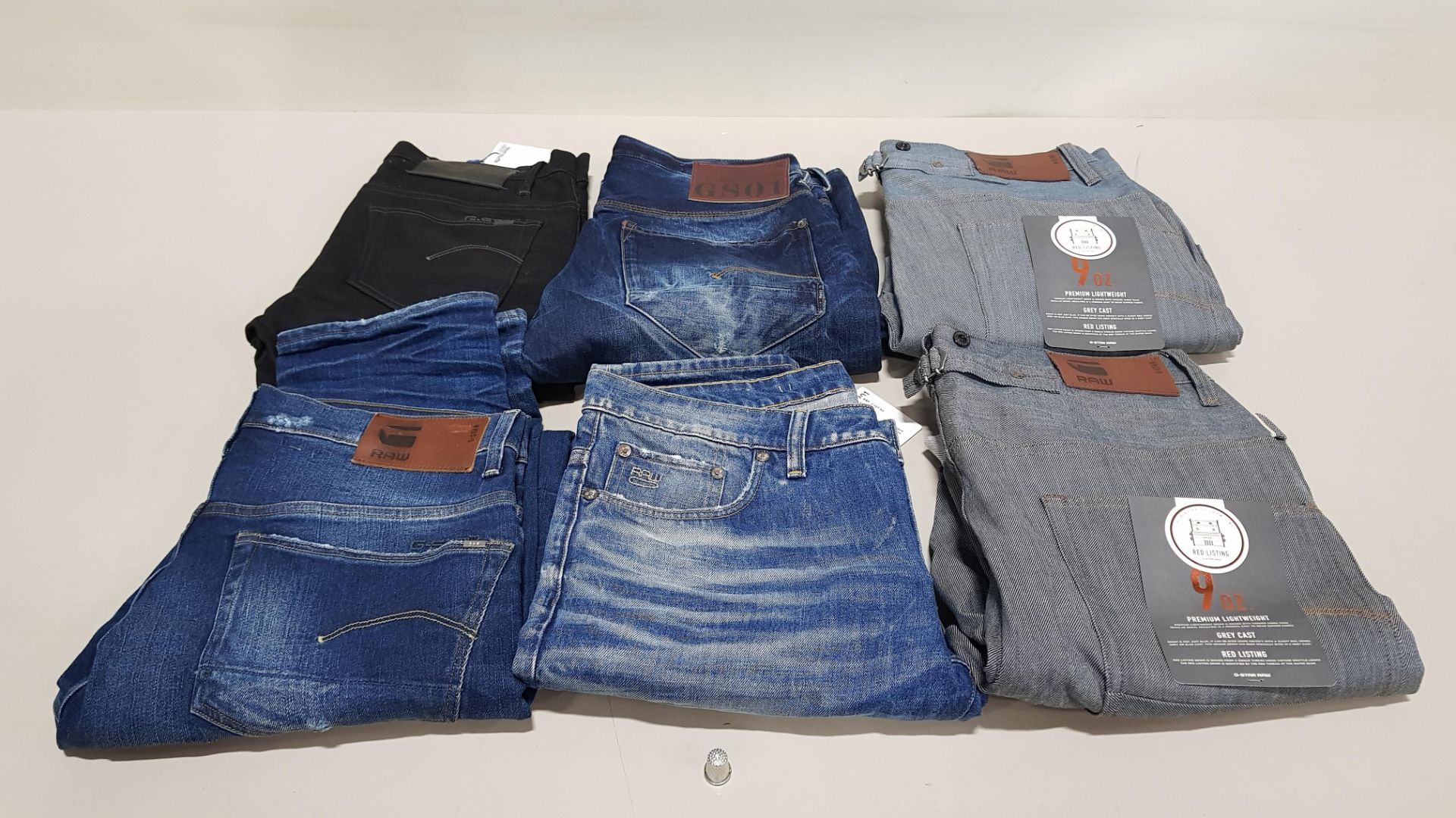 6 X PAIRS OF BRAND NEW G-STAR RAW JEANS IN VARIOUS STYLES & COLOURS IE. LIGHT BLUE, DARK BLUE,