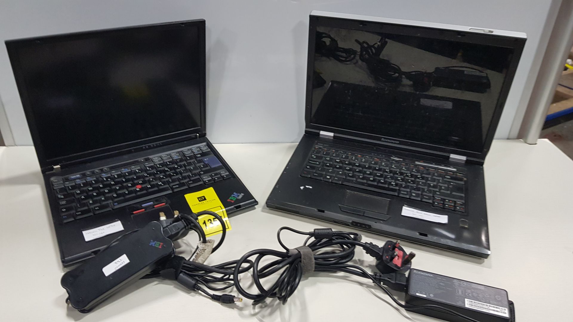 2 LAPTOPS INCLUDING LENOVO T42 AND LENOVO 3000 WITH CHARGERS AND NO O/S