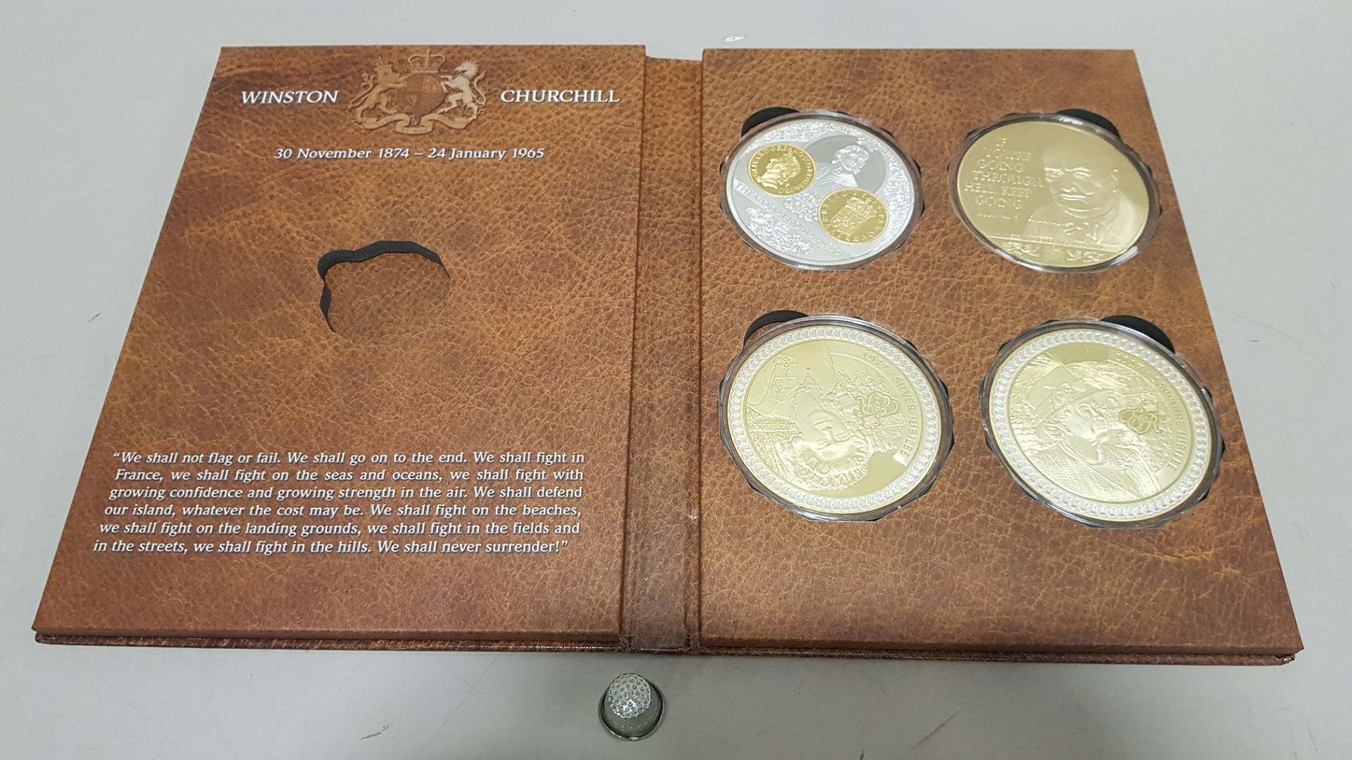 PART COLLECTION COMPRISING 4 LARGE COMMEMORATIVE COINS WINSTON CHURCHILL 30TH NOVEMBER - 24TH