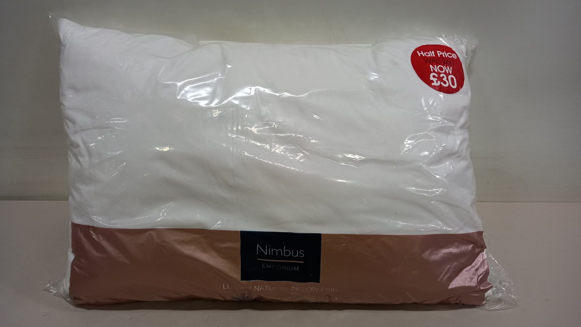 10 X BRAND NEW (5X2) NIMBUS EMPORIUM SOFTENED WHITE DUCK FEATHER LUXURY NATURAL PILLOW 48 X 74CM