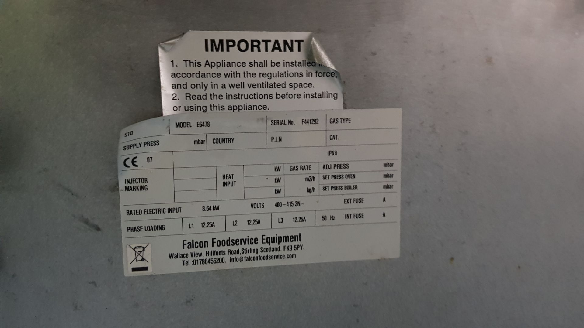 FALCON FOODSERVICE EQUIPMENT STAINLESS STEEL ATMOSPHERIC FOOD STEAMER (MODEL E6478) - Image 3 of 3