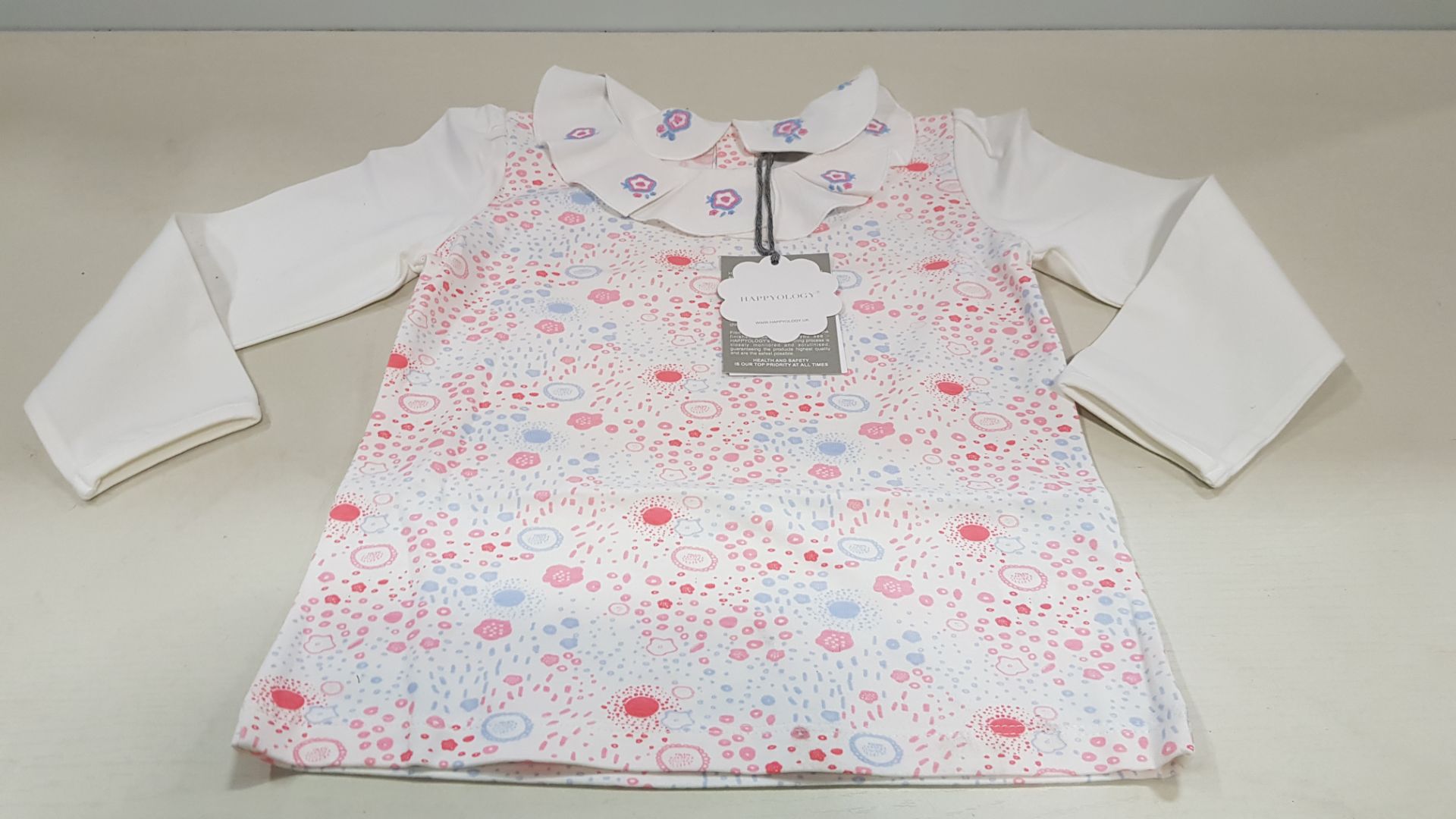 30 X BRAND NEW HAPPYOLOGY FLORAL TEES WITH FRILLED COLLARS SIZES 3-4-4-5-5-6 YEARS