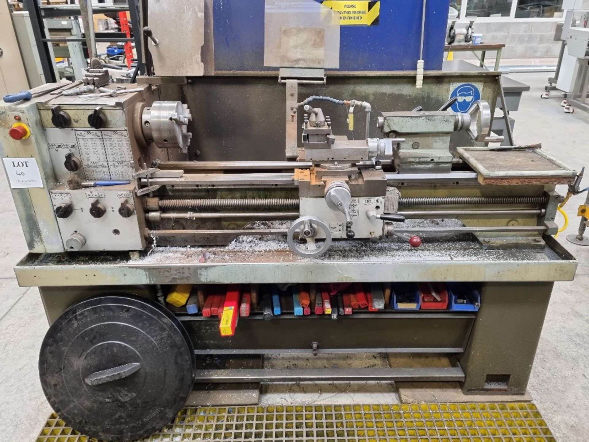 Harrison M300 gap bed centre lathe with 3 jaw chuck, 3 point steady and back plate (Traverse gear