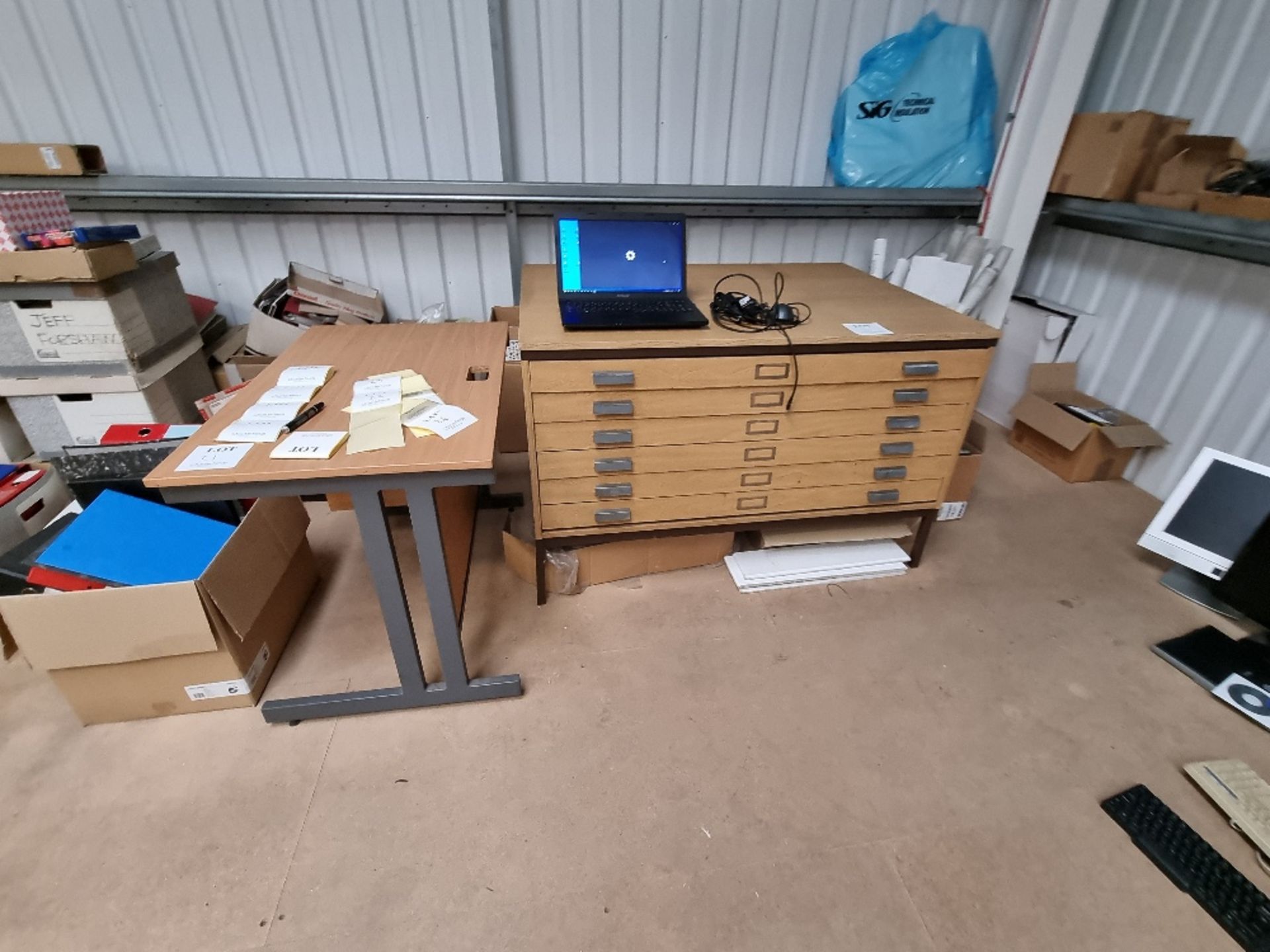 Contents of mezzanine floor comprising:- 3 - mobile wire shelving units, 2 - bookcases, desk and 6 - Image 3 of 3