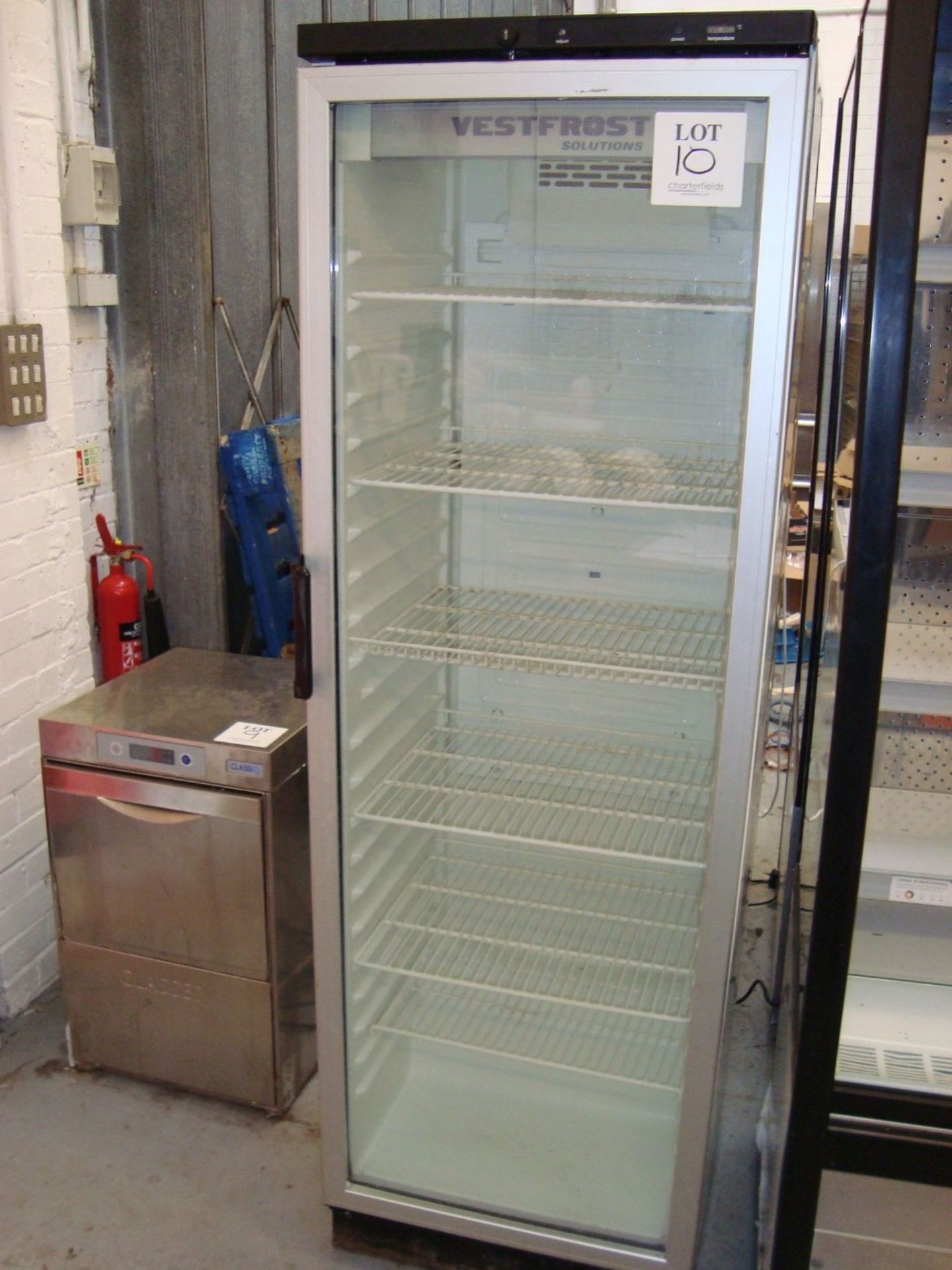 A Vestfrost FXG371 single door full height display fridge. Serial No. 2011 3435892