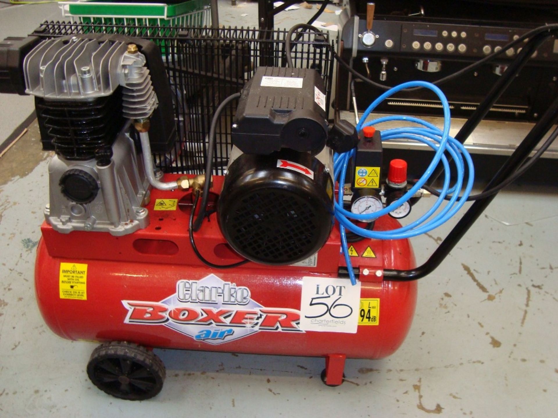 A Clarke Boxer mobile receiver mounted air compressor