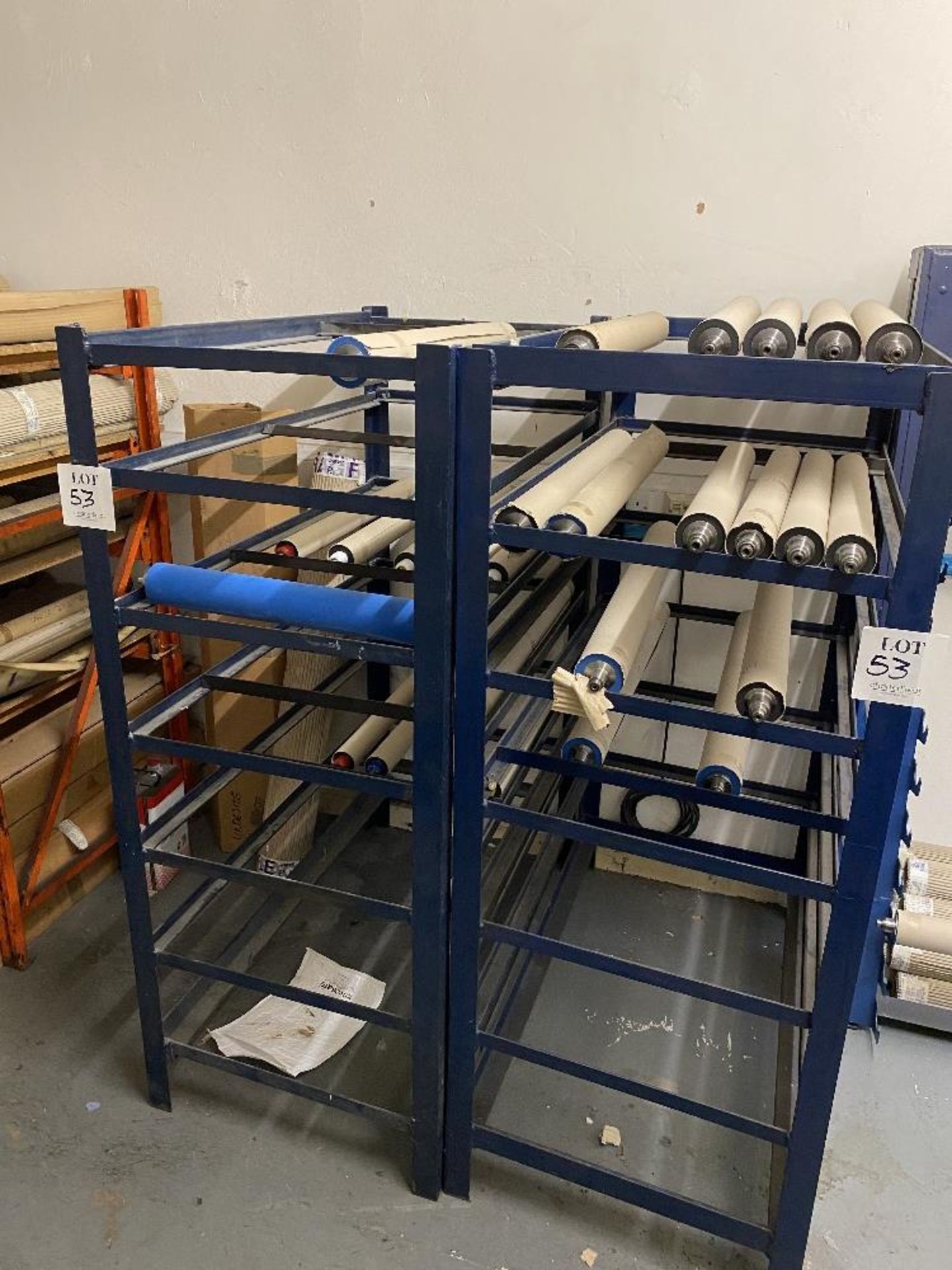 Pigeon bay racks, stillages and rack comprising various size finished printing press rollers - Image 8 of 9