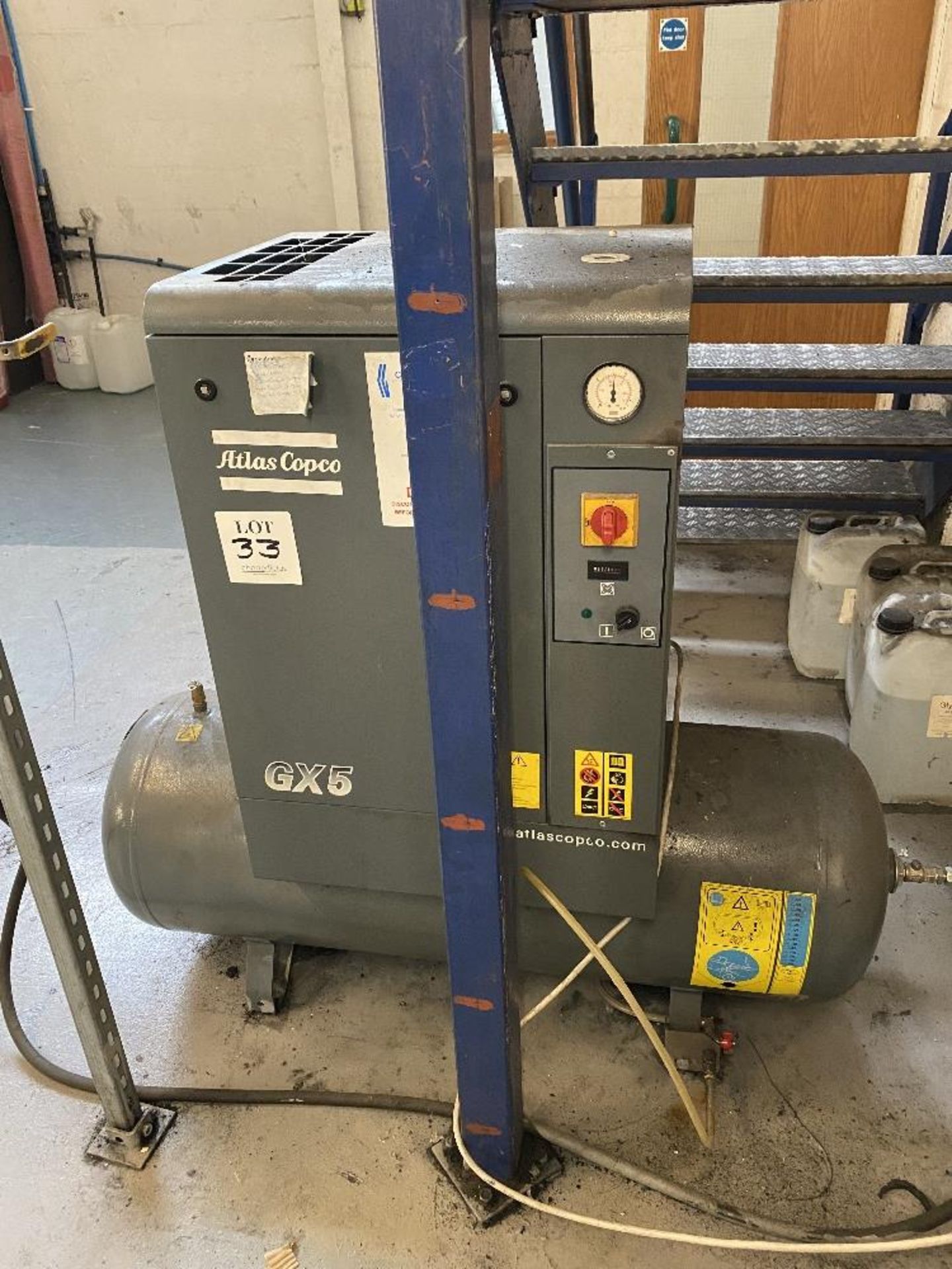 Atlas Copco GX5 air compressor, working pressure 10 bar, maximum pressure 10 bar, Serial No. - Image 2 of 3