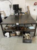 Large steel workbench (173cm x 234cm x 79cm) with contents comprising 7 nylon bandage rolls and 7