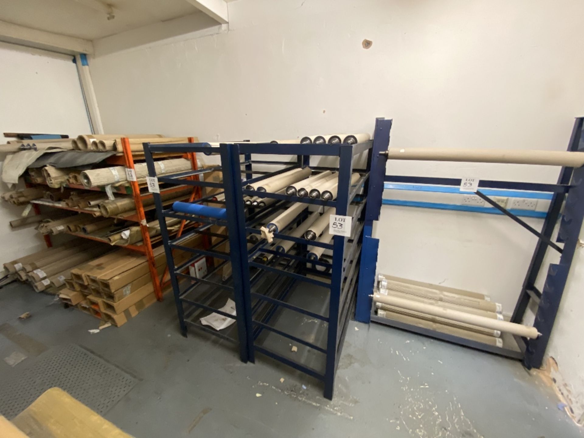 Pigeon bay racks, stillages and rack comprising various size finished printing press rollers - Image 6 of 9