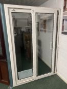 White upvc glazed sliding patio door, no key, approximate size 204cm high x 140cm wide