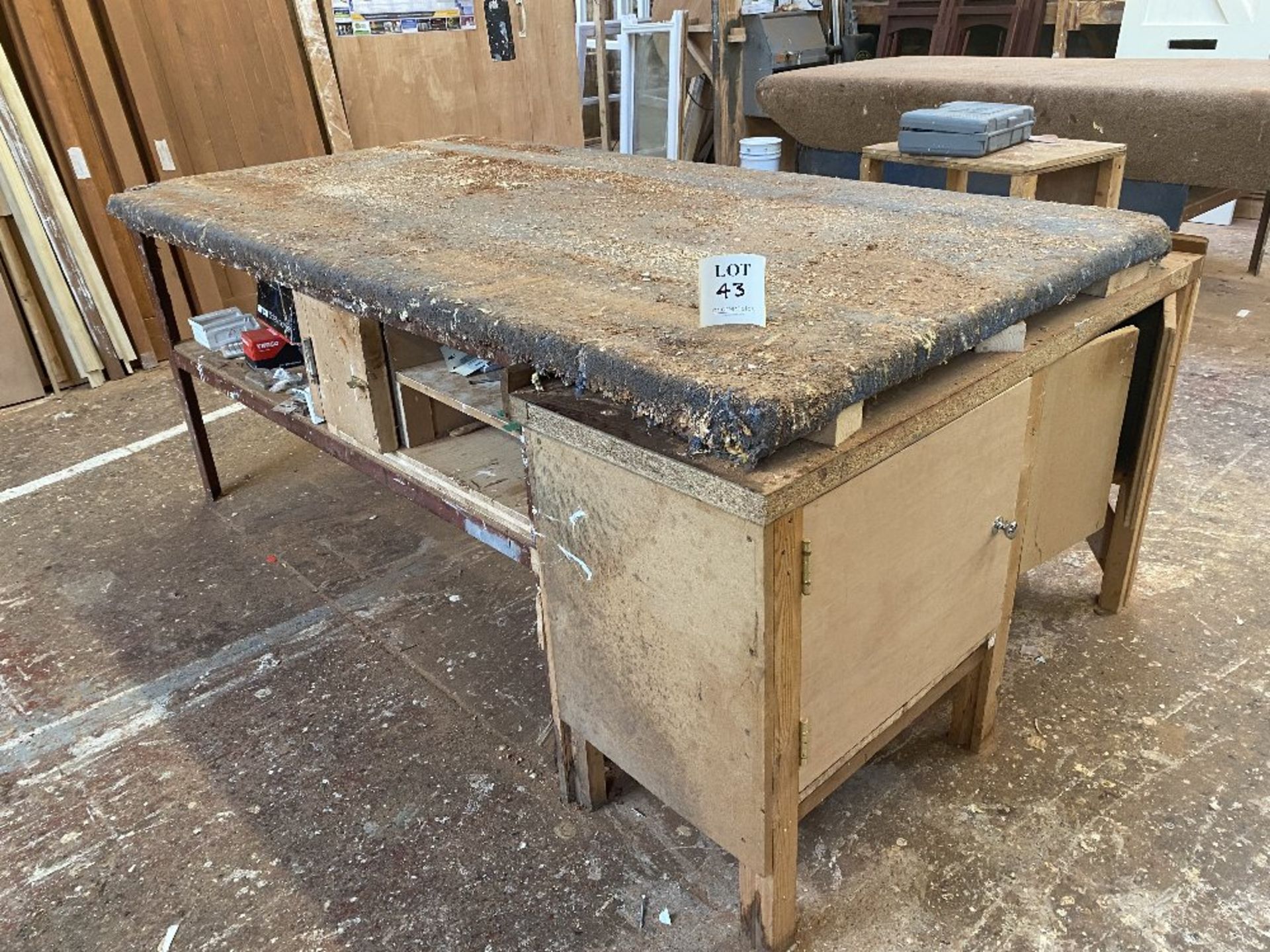 Workbench, 244cm x 122cm with under bench storage and contents