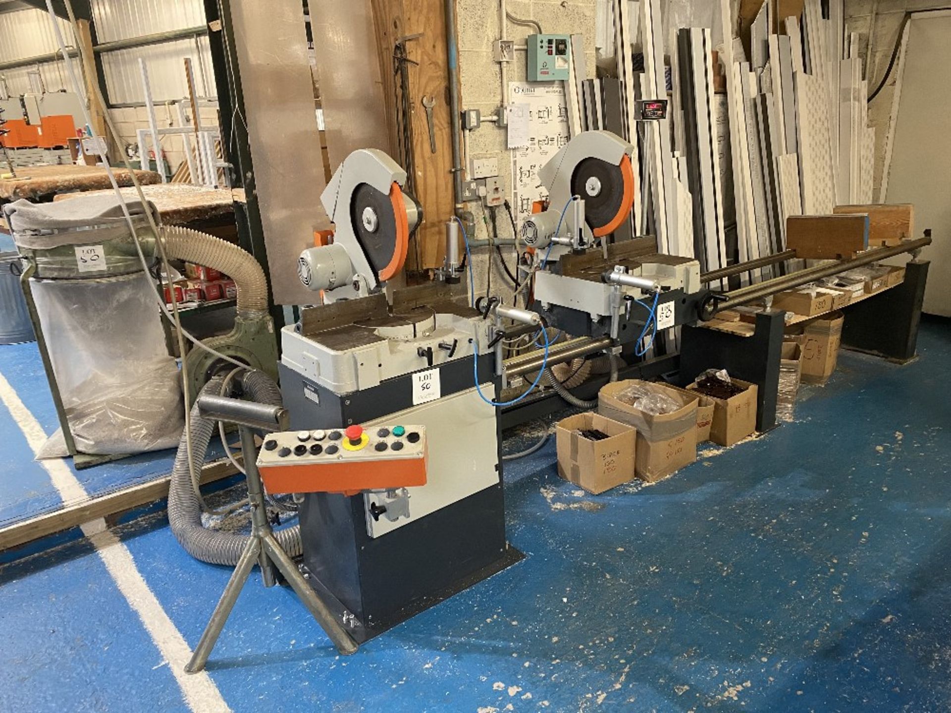 Elumatec DG79/31 double headed mitre saw with digital read out, 3.1m bed, Year of Manufacture