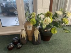 7 x Various size and style vases with false flowers