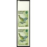 FALKLAND IS. 1982 17p Black - throated Finch vertical IMPERFORATE PAIR (Heijtz 375v1), never