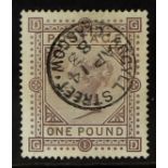 GB.QUEEN VICTORIA 1867-83 £1 brown-lilac on white paper, wmk Anchor, SG136, superb used with small