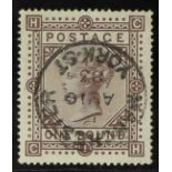 GB.QUEEN VICTORIA 1867-83 £1 brown-lilac on blued paper, wmk Anchor, SG132, superb used with