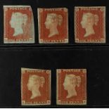 GB.QUEEN VICTORIA 1841 1d red-brown imperfs x5 examples, each unused with gum, condition mixed.