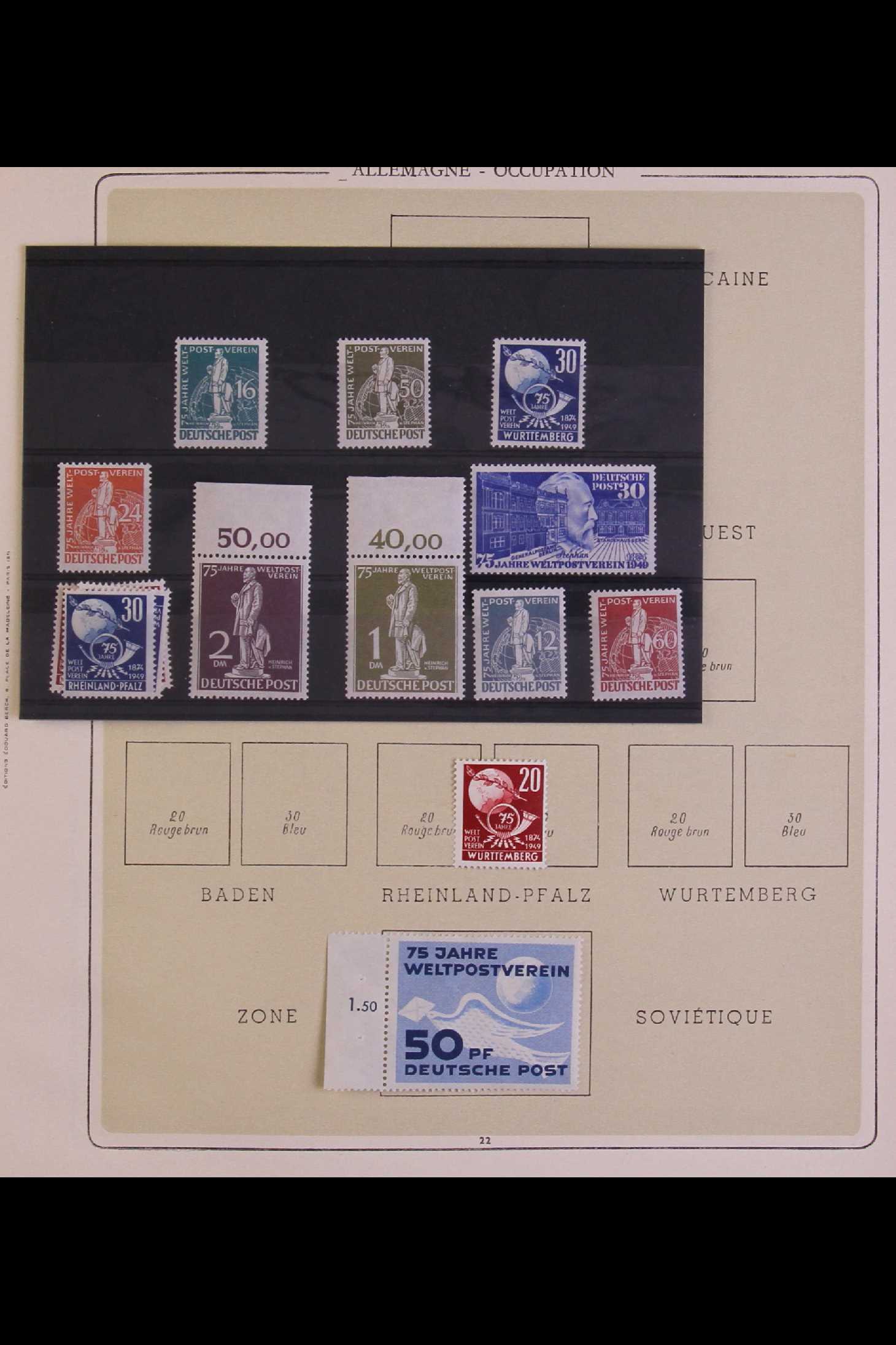 COLLECTIONS & ACCUMULATIONS 1949 UPU 75th ANNIVERSARY collection of mint sets and miniature sheets