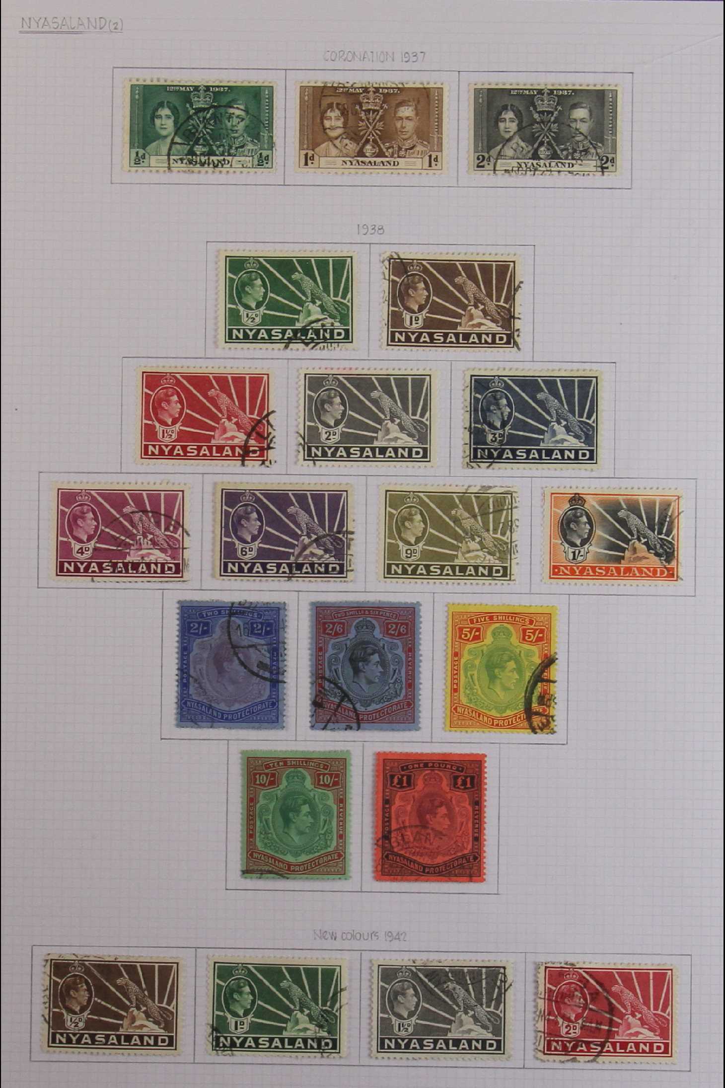 NYASALAND 1934-51 fine used complete basic run from 1934-35 KGV definitive set to 1951 Diamond - Image 2 of 5